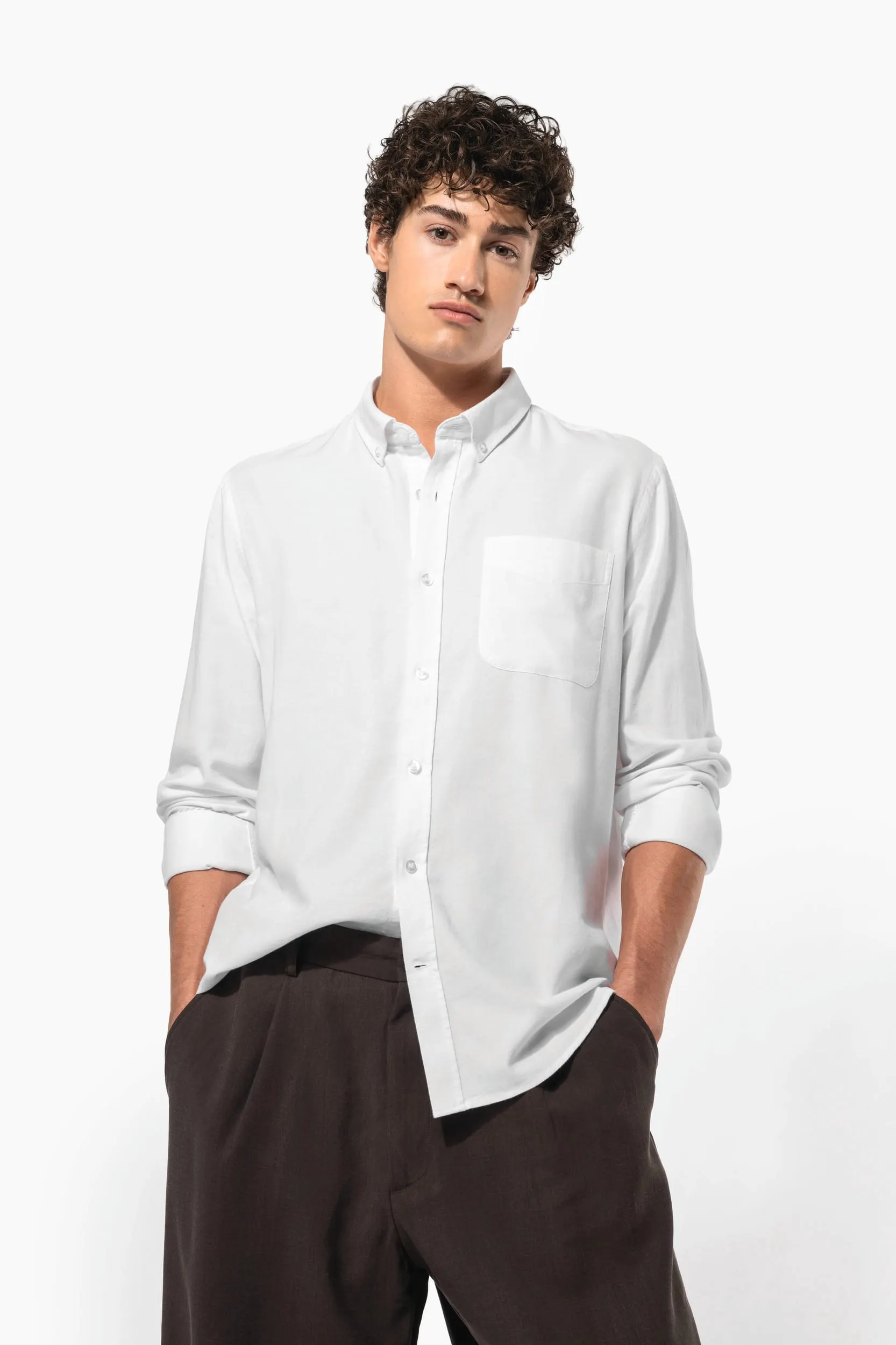 Camisa oxford lavada manga larga