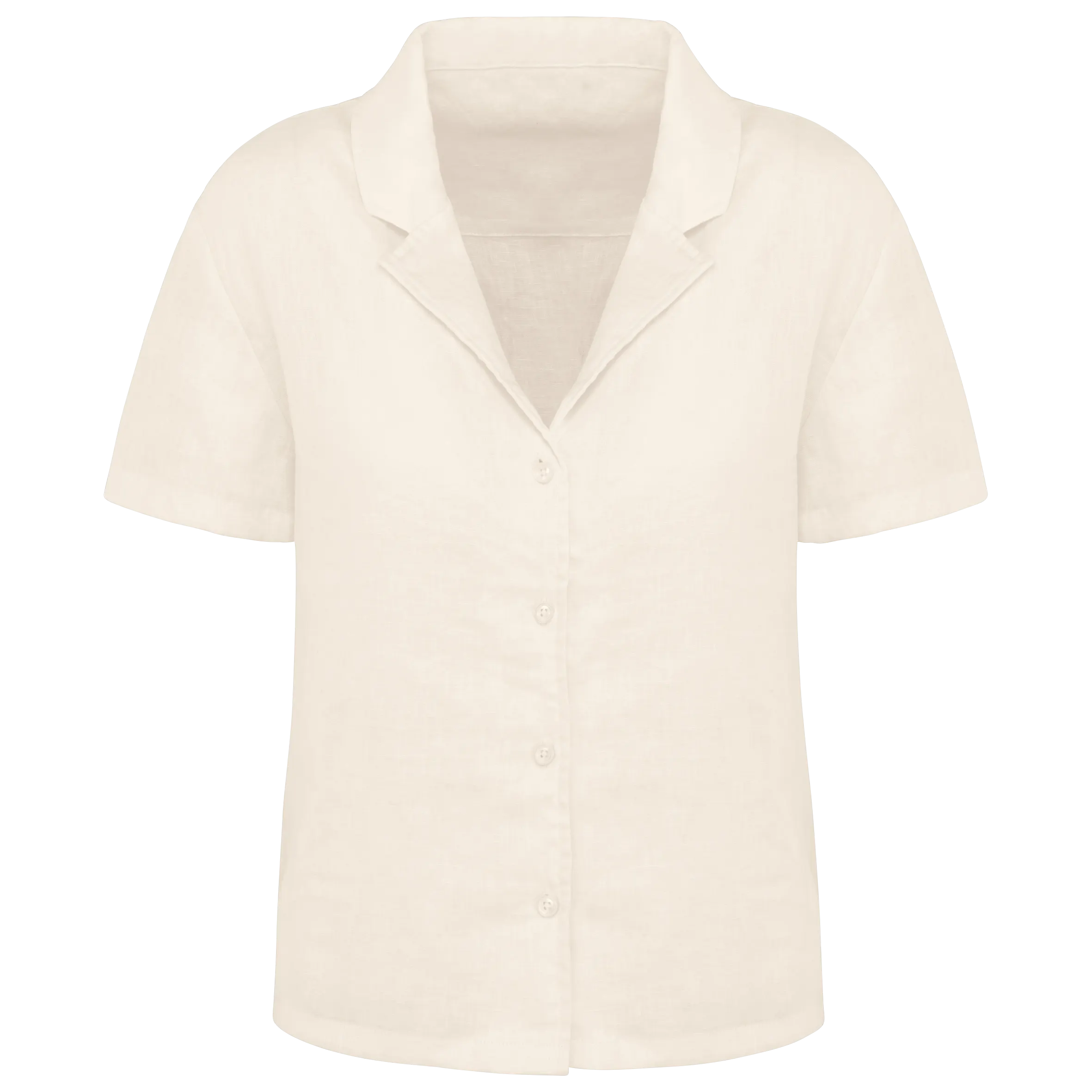Camisa manga corta de lino y cuello bowling mujer
