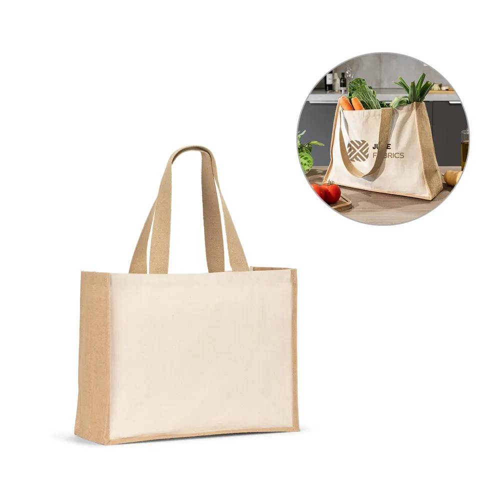 HELSINQUE. Bolsa de lona (320 g/m²), con fondo y laterales en yute laminado (350 g/m²) en tonos naturales