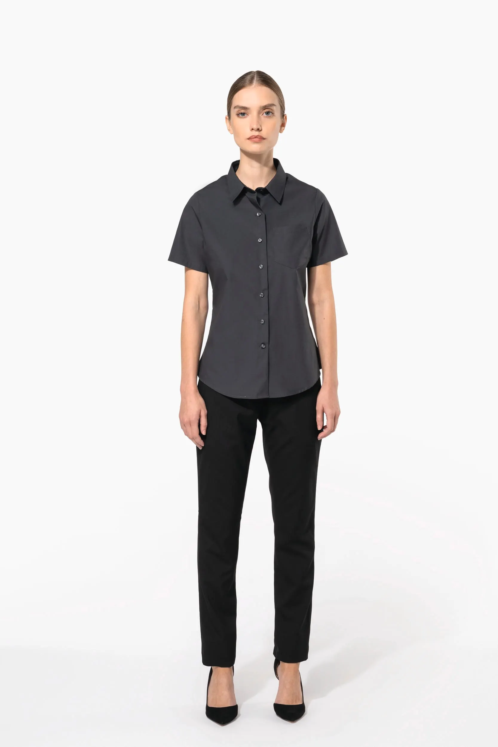 Camisa popelina manga corta mujer