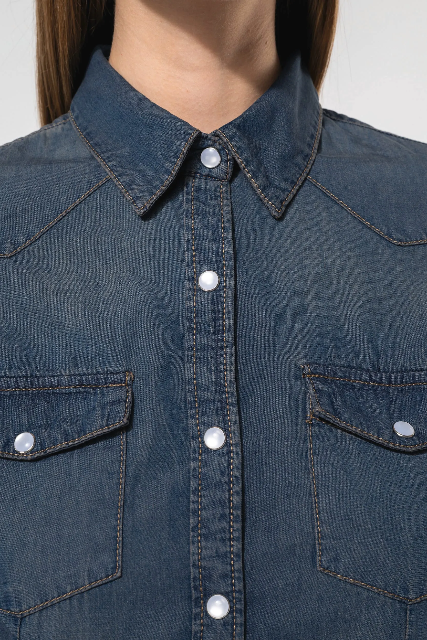 Camisa denim manga larga mujer