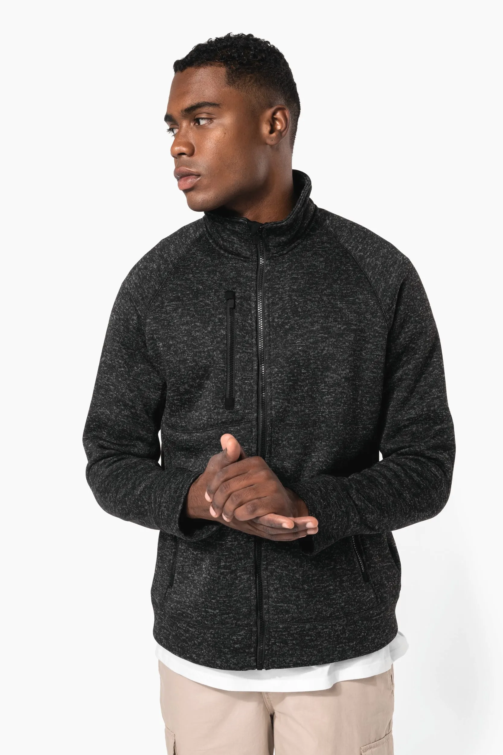 Chaqueta jaspeada con cremallera hombre