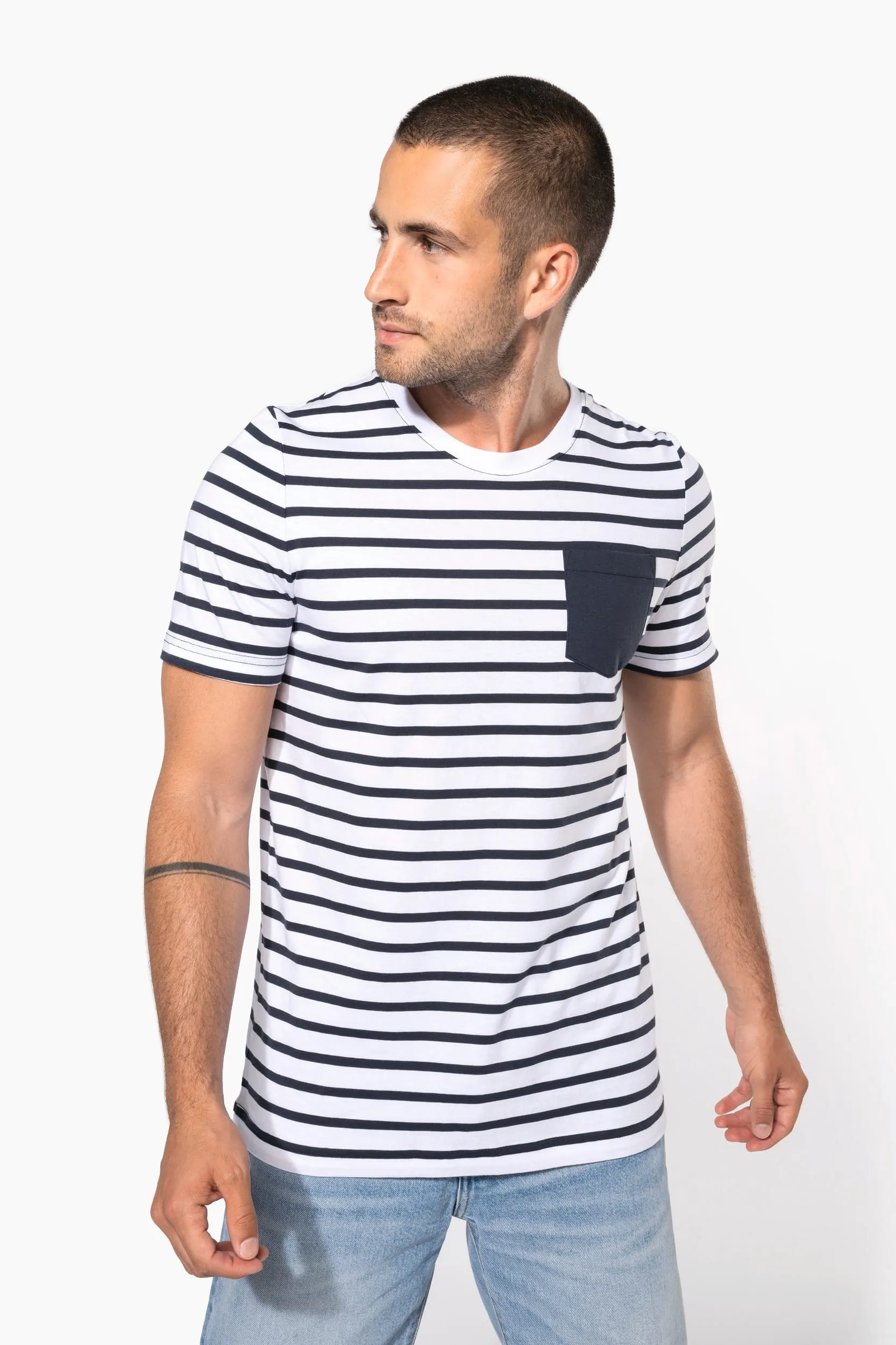 Camiseta Marinera a rayas con bolsillo manga corta