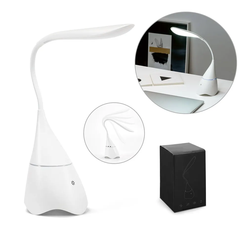 GRAHAME. Lámpara de escritorio portátil con altavoz y 5h de autonomía, fabricada en ABS reciclado (100% rABS)