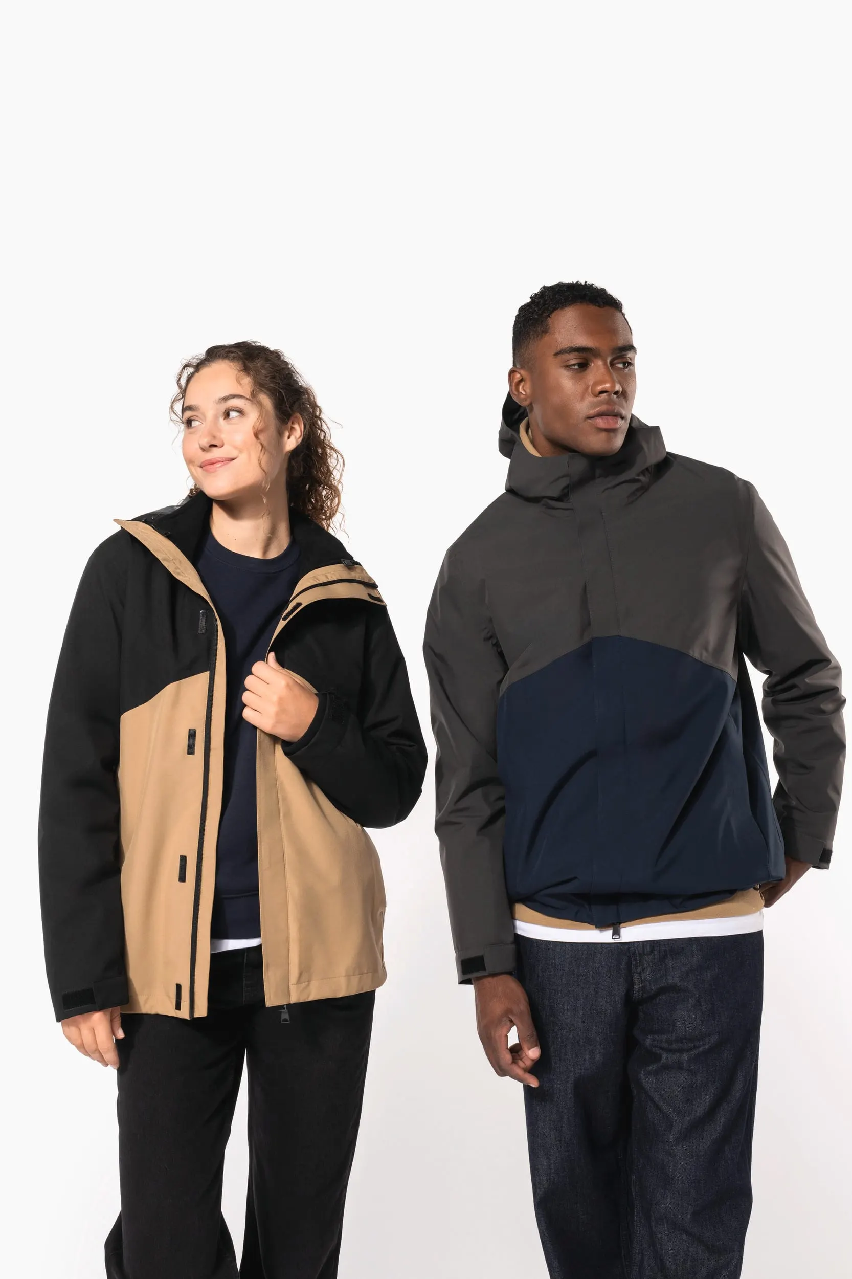 Parka 3 en 1 impermeable con capucha bicolor unisex