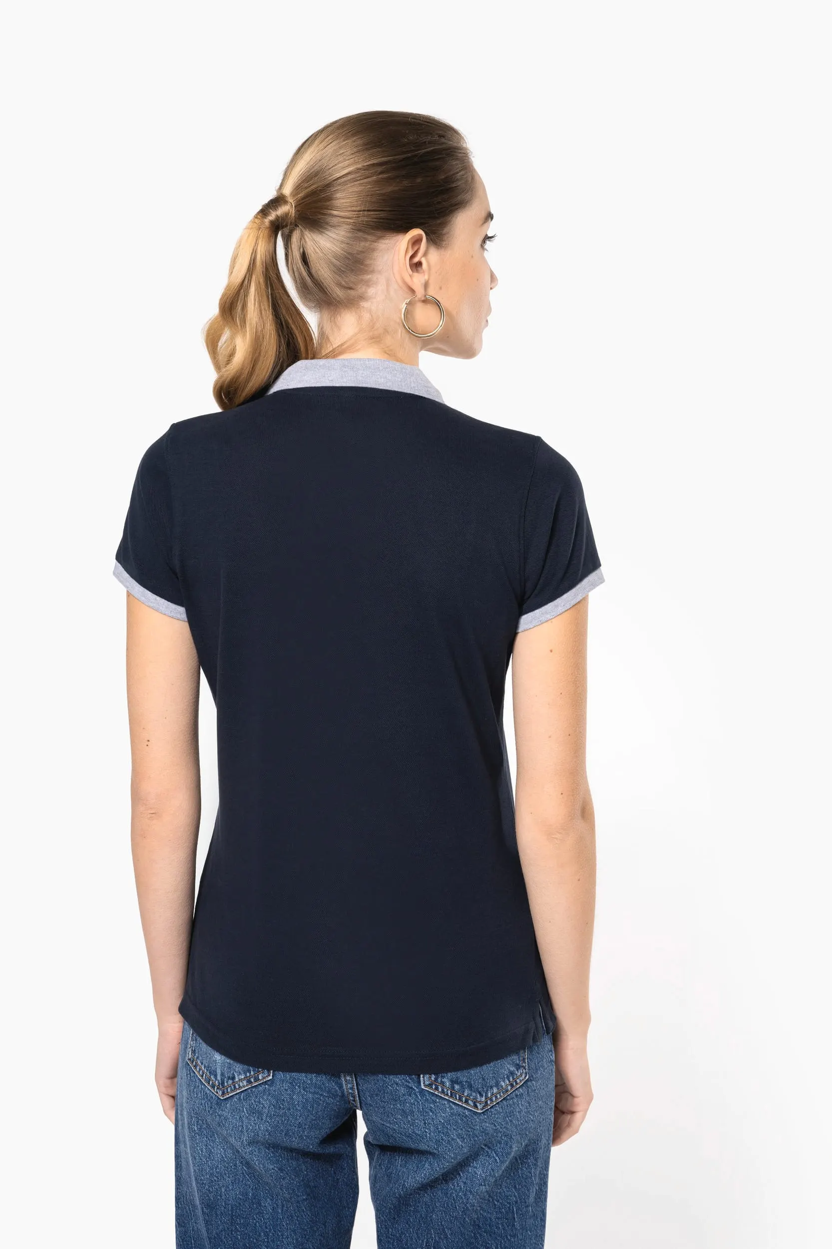 Polo piqué bicolor mujer