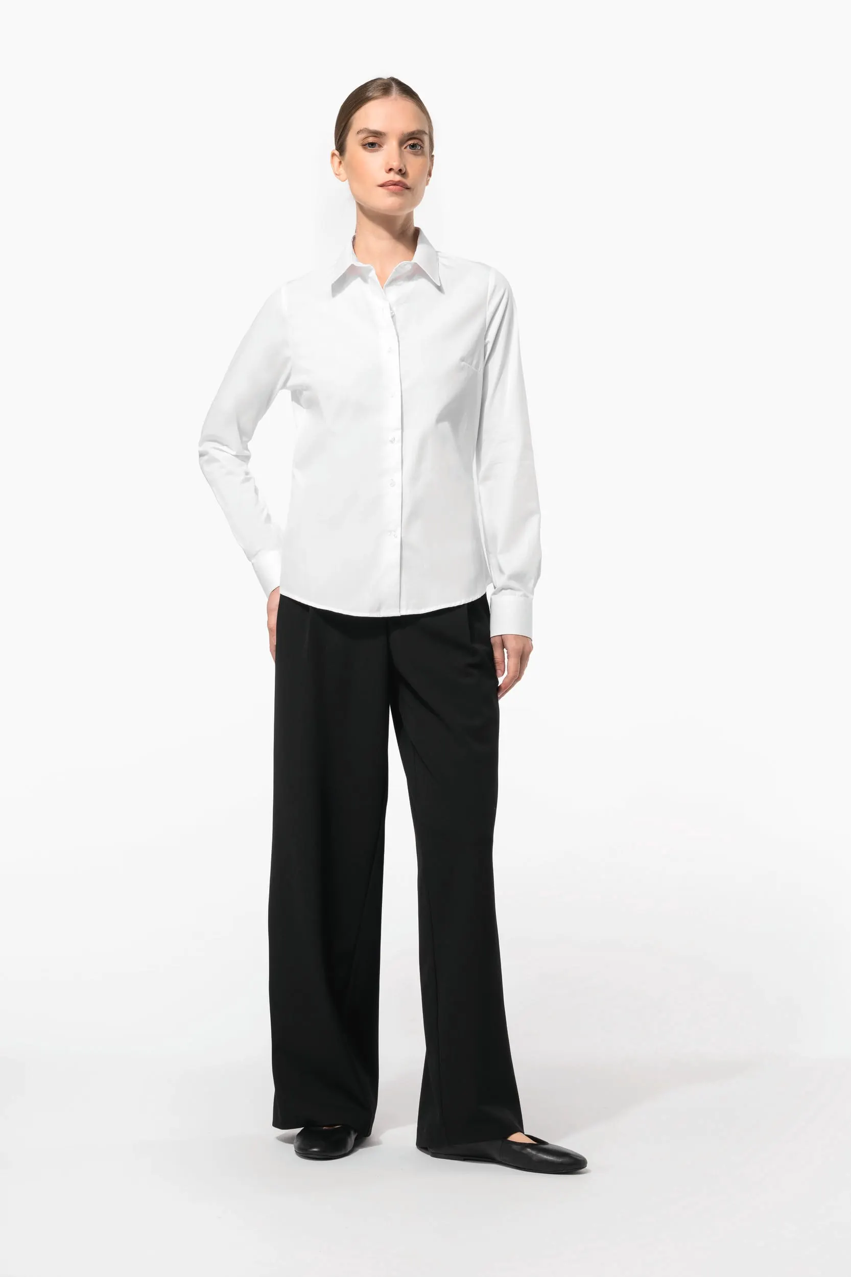 Camisa popelina manga larga mujer