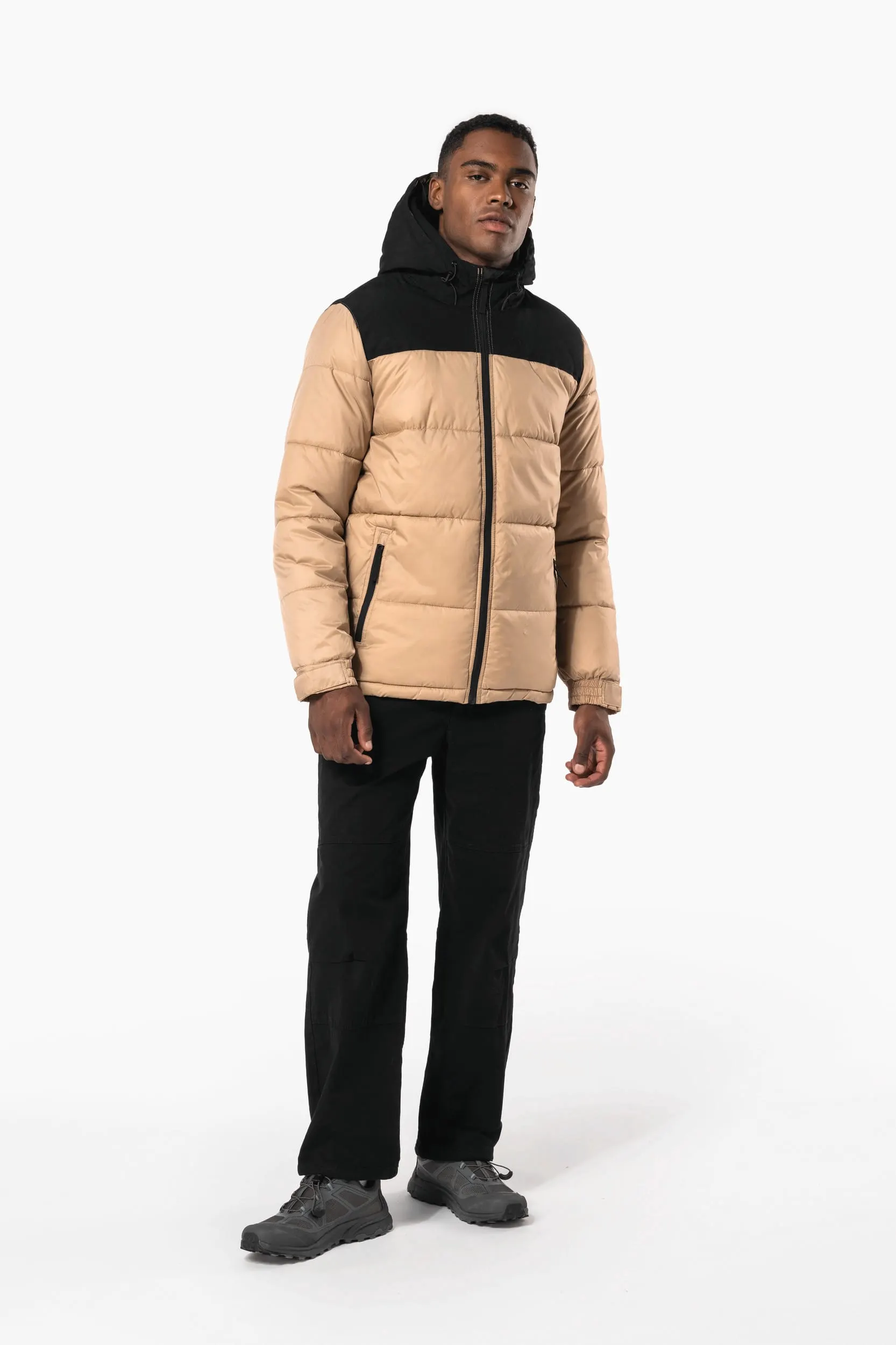 Parka acolchada bicolor con capucha unisex