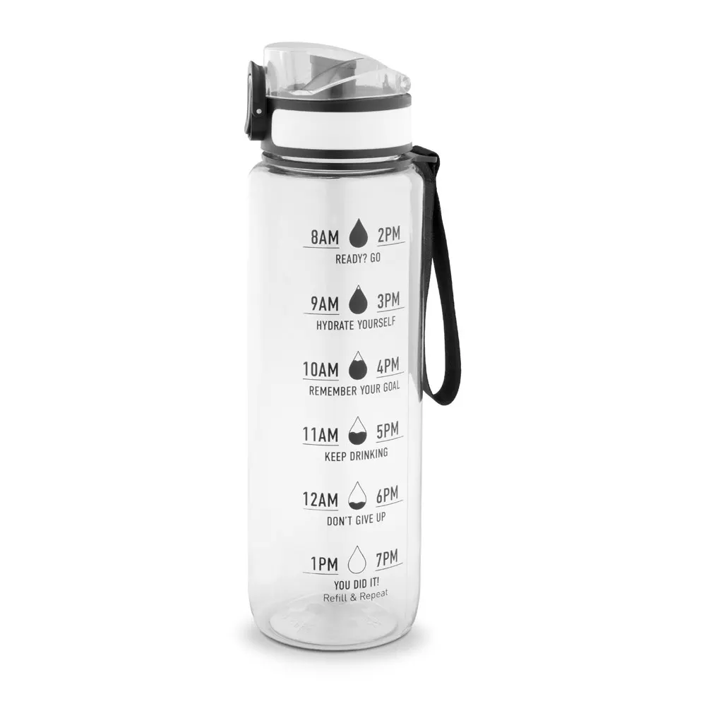 ERIKSSON. Botella fabricada en PET reciclado (100 % rPET), con frases motivadoras y marcas horarias para animarle a beber agua
