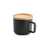 FANGIO. Taza de cerámica con tapa y base de bambú de 220 mL