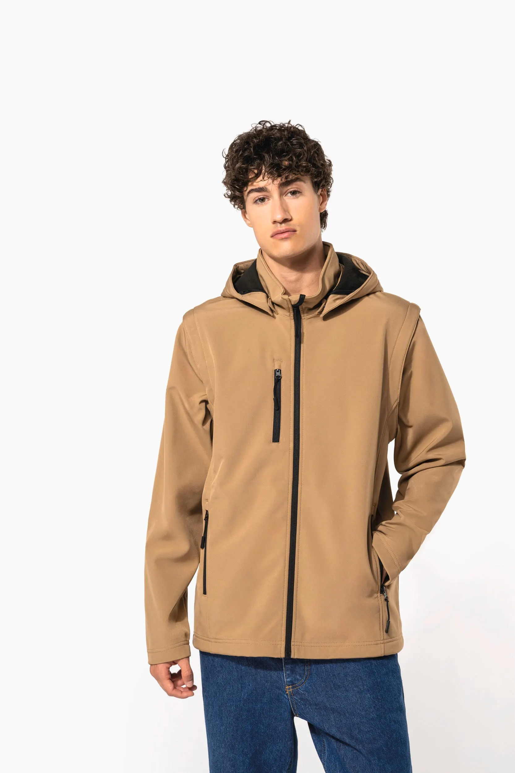 Chaquetas softshell 3 capas con capucha y mangas extraíbles unisex