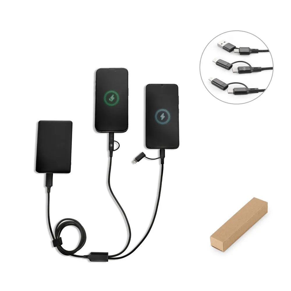 BERTOZZI. Cable USB superrápido 6 en 1 fabricado con aluminio reciclado (20 %) y PET reciclado (4 %)
