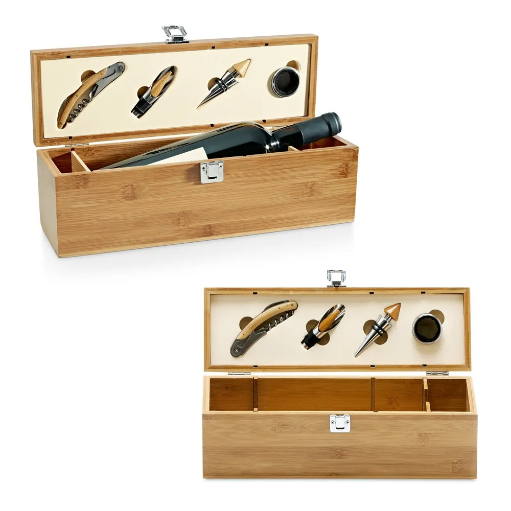 SYRAH. Set de vino suministrado en caja, fabricado en bambú, ABS y acero inoxidable