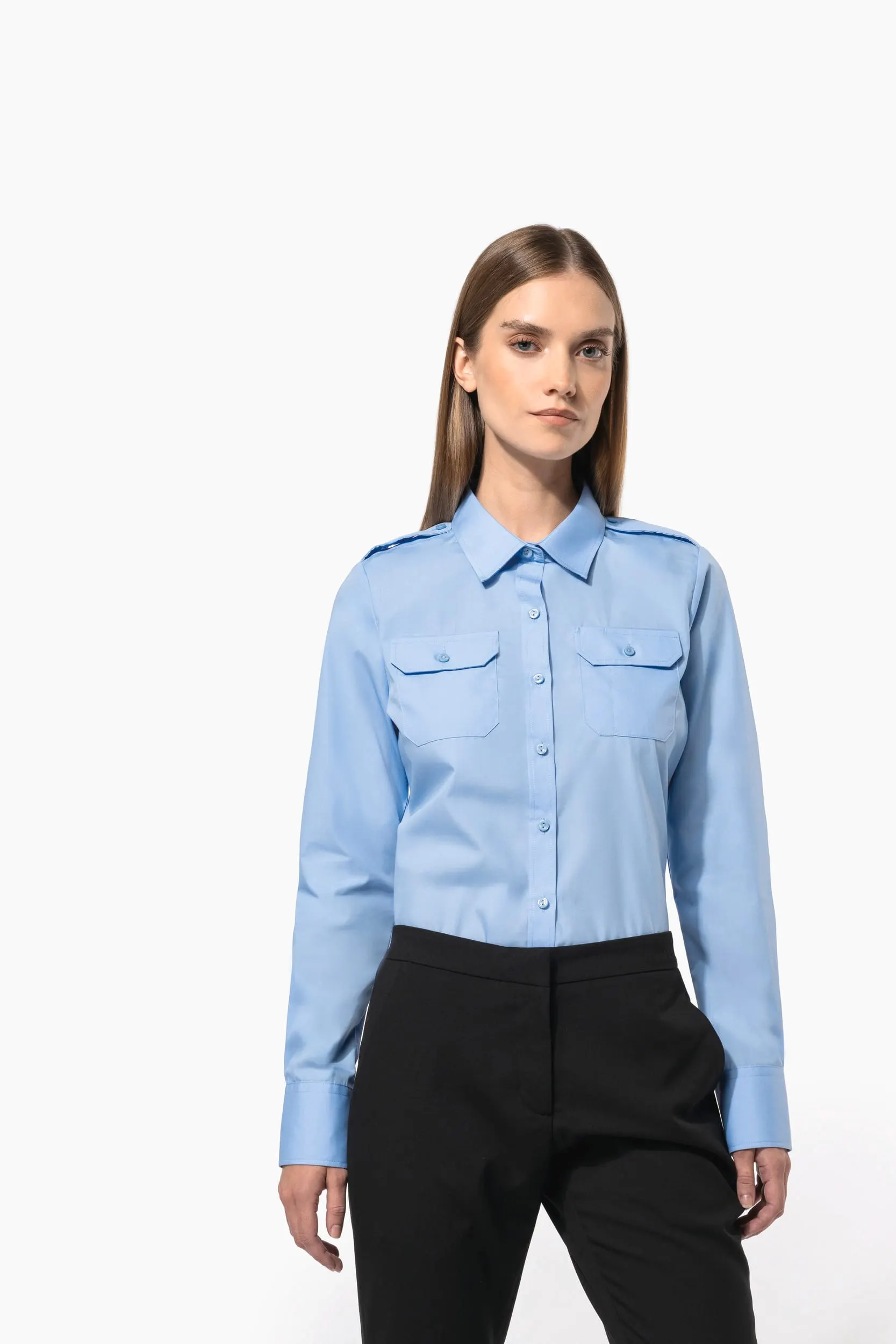 Camisa piloto manga larga mujer