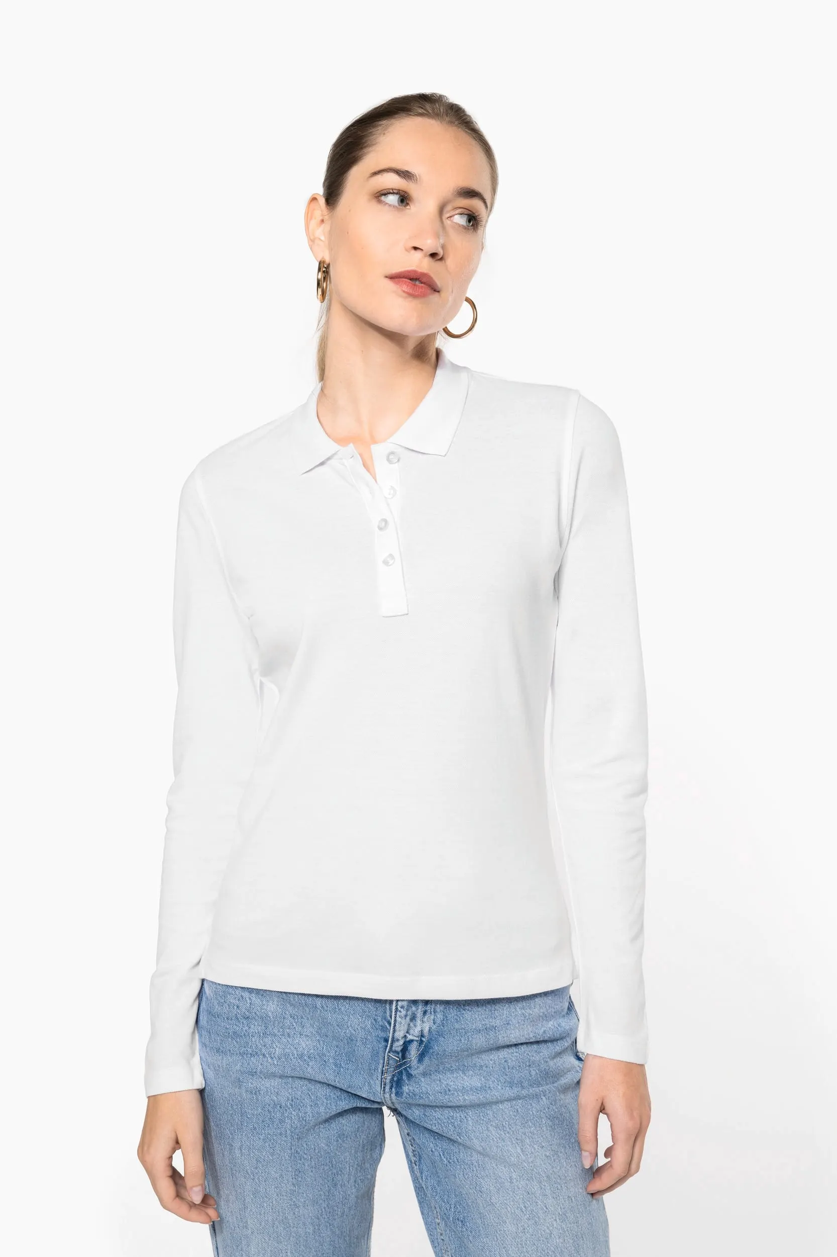Polo piqué de manga larga de mujer