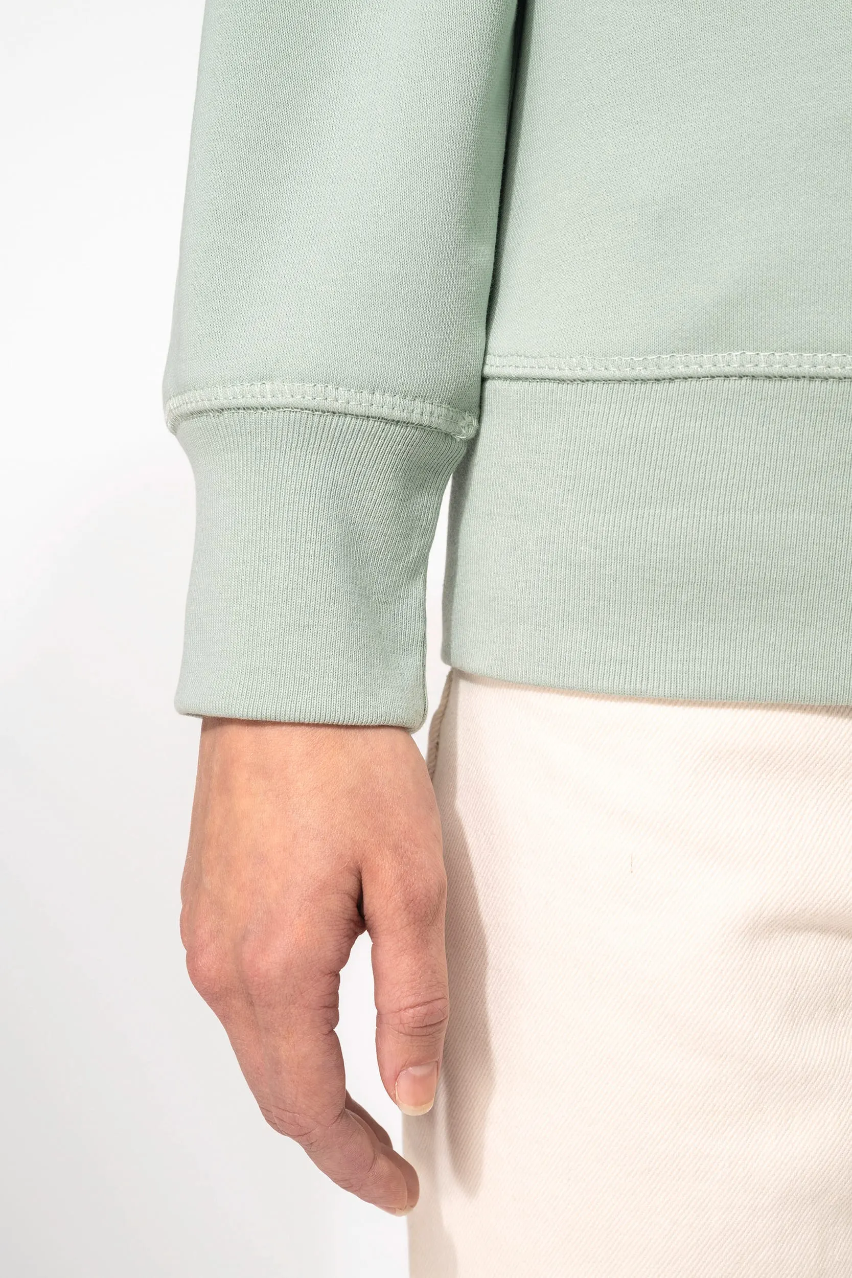 Sudadera algodón orgánico con cuello redondo y mangas raglan de mujer