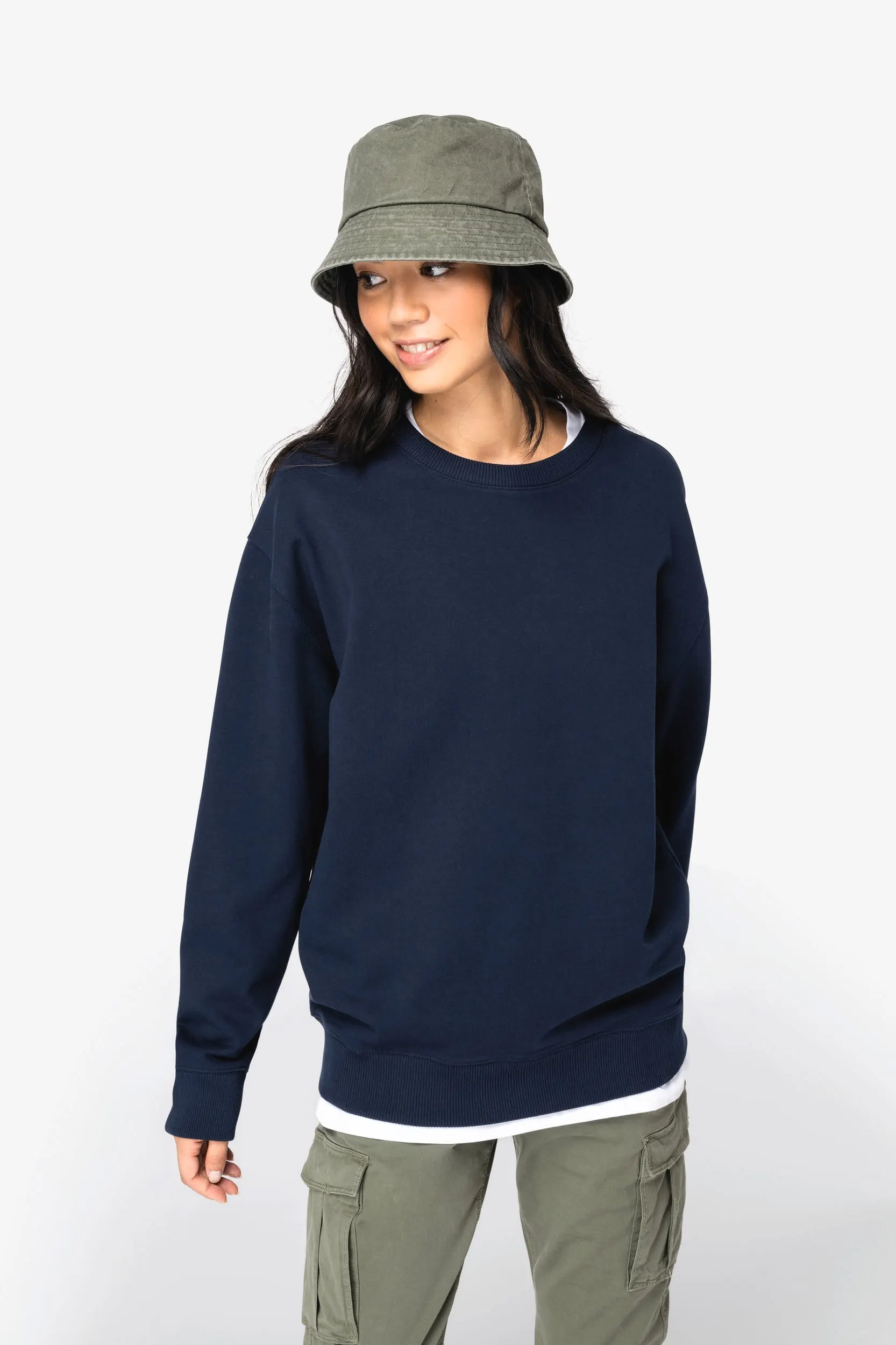 Sudadera ecorresponsable cuello redondo y hombros caídos French Terry unisex