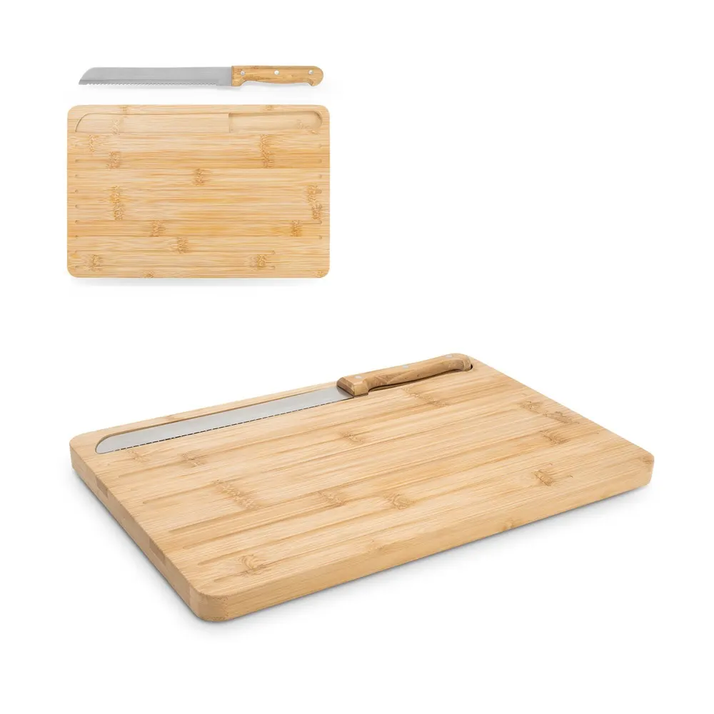 CATCHER. Tabla de cortar de bambú con cuchillo incluido