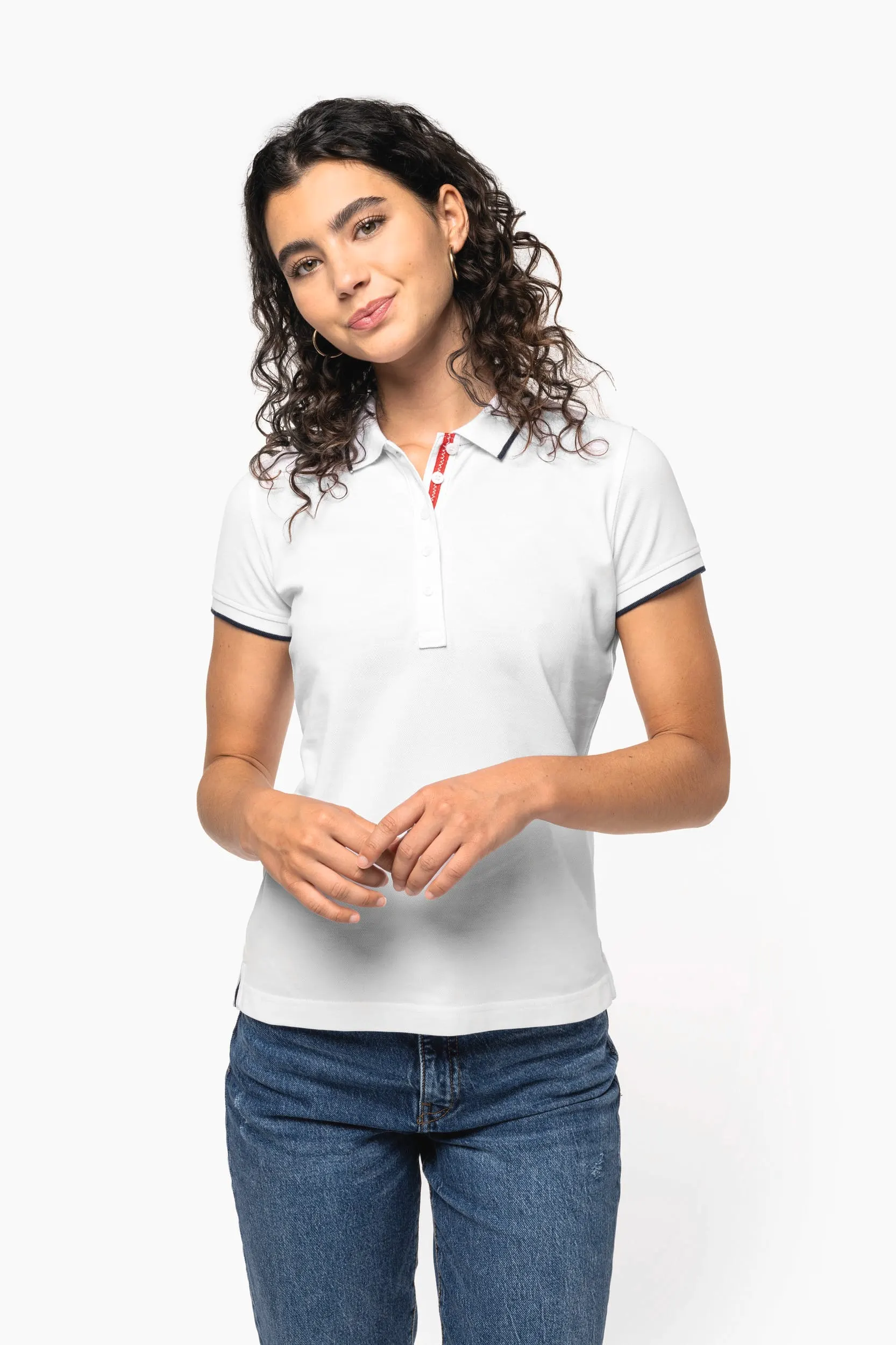 Polo piqué maga corta mujer
