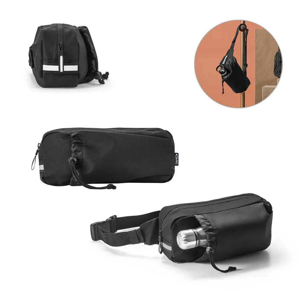 DELFOS POUCH. Riñonera 300D poliéster reciclado y 600D poliéster reciclado con elementos reflectantes