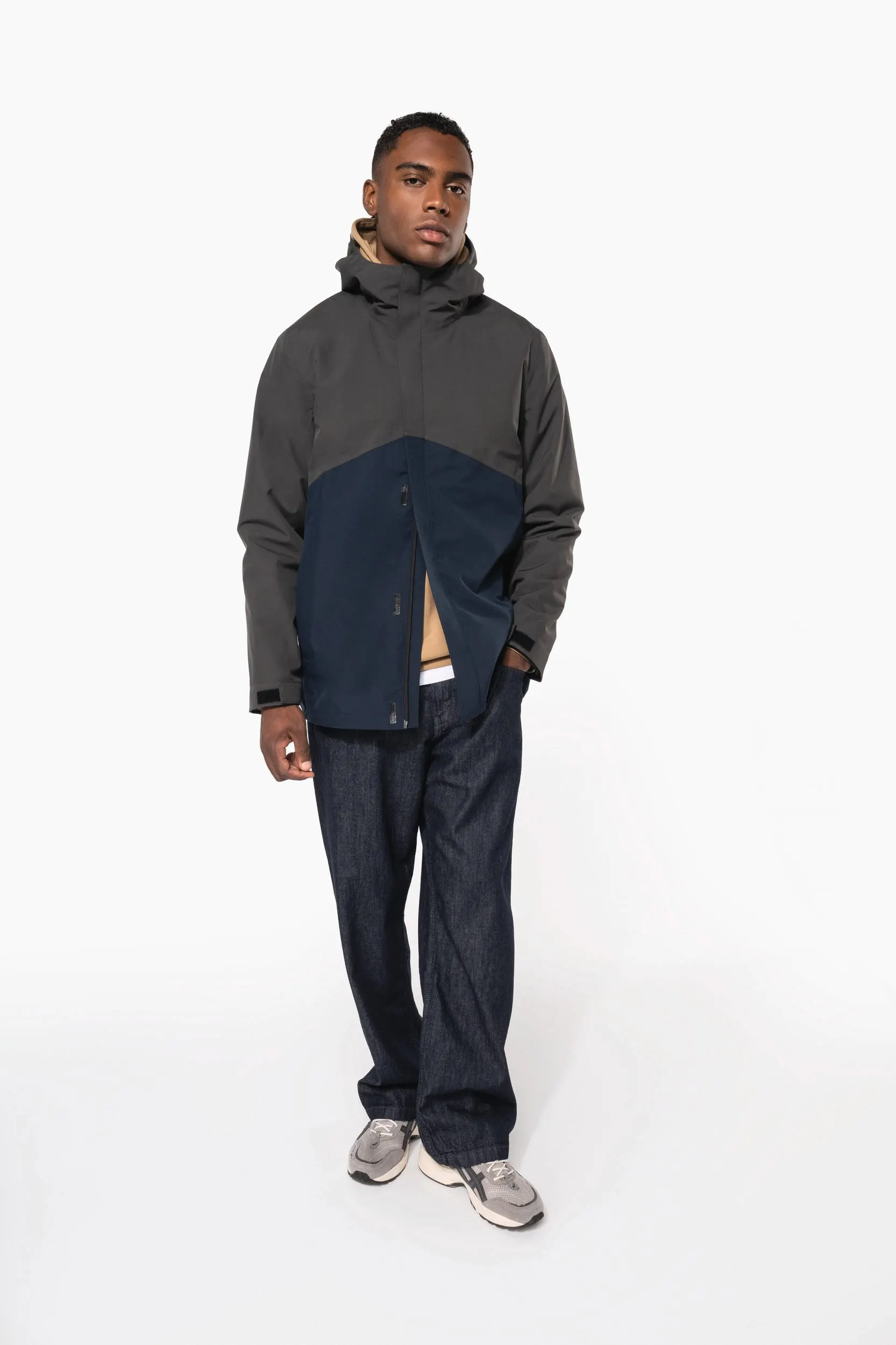 Parka 3 en 1 impermeable con capucha bicolor unisex
