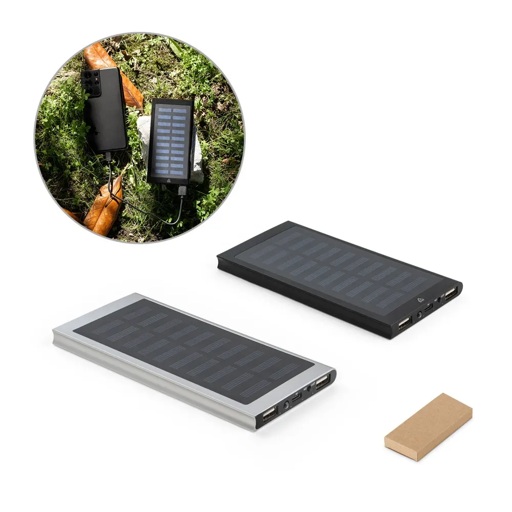 CLERK. Power bank 8'000 mAh con panel solar en aluminio 100% reciclado