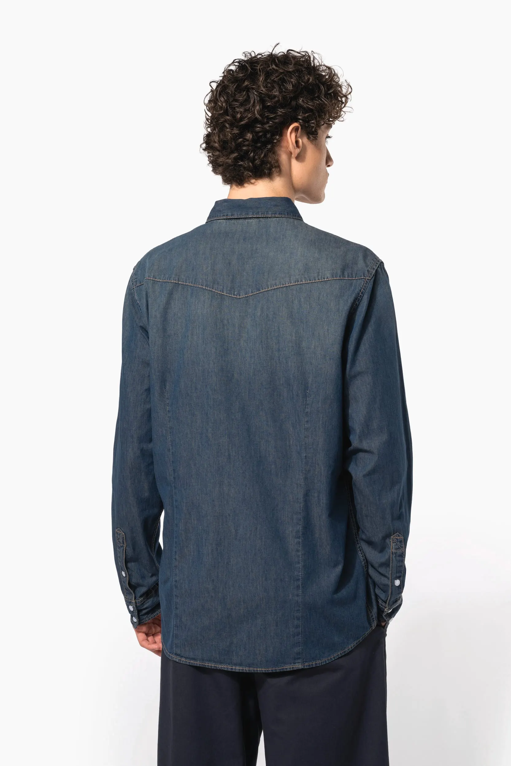 Camisa denim manga larga hombre