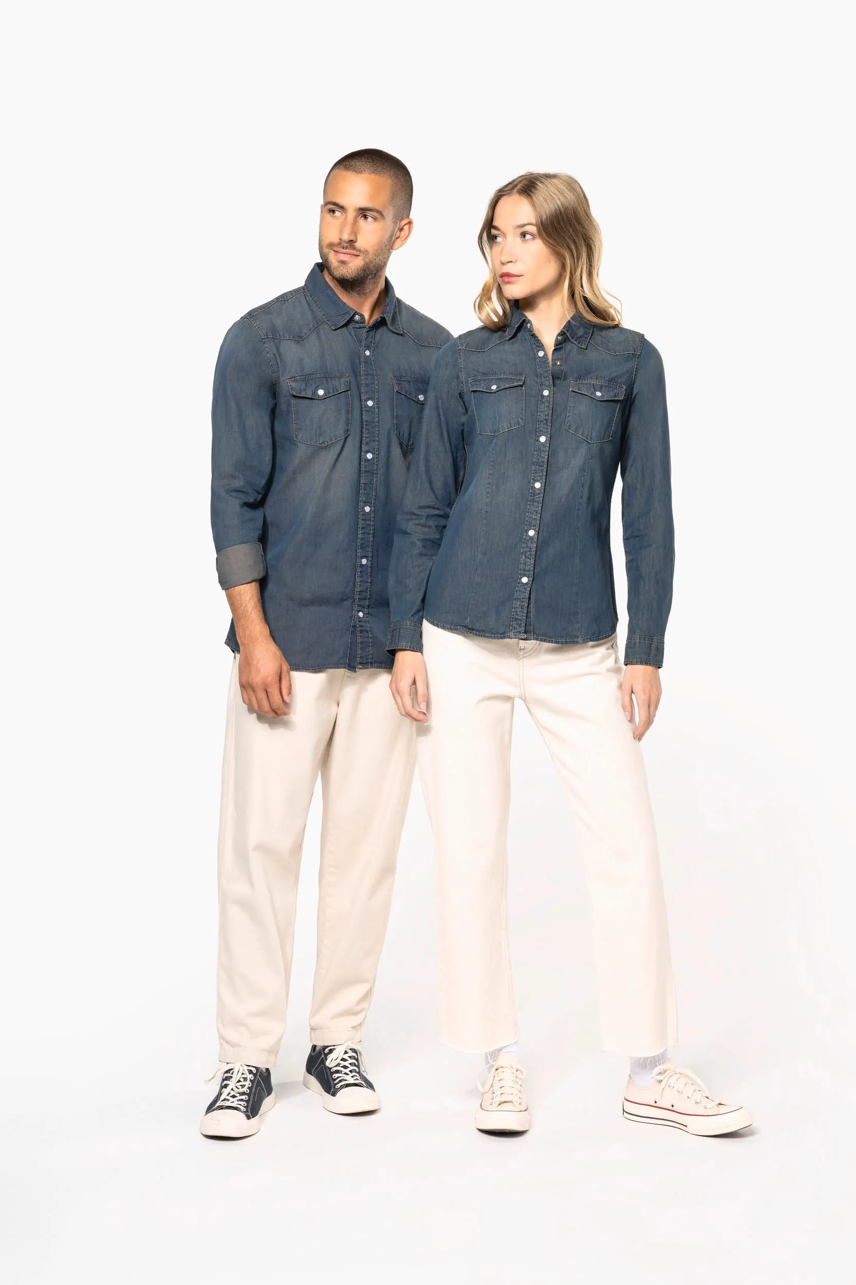 Camisa denim manga larga mujer