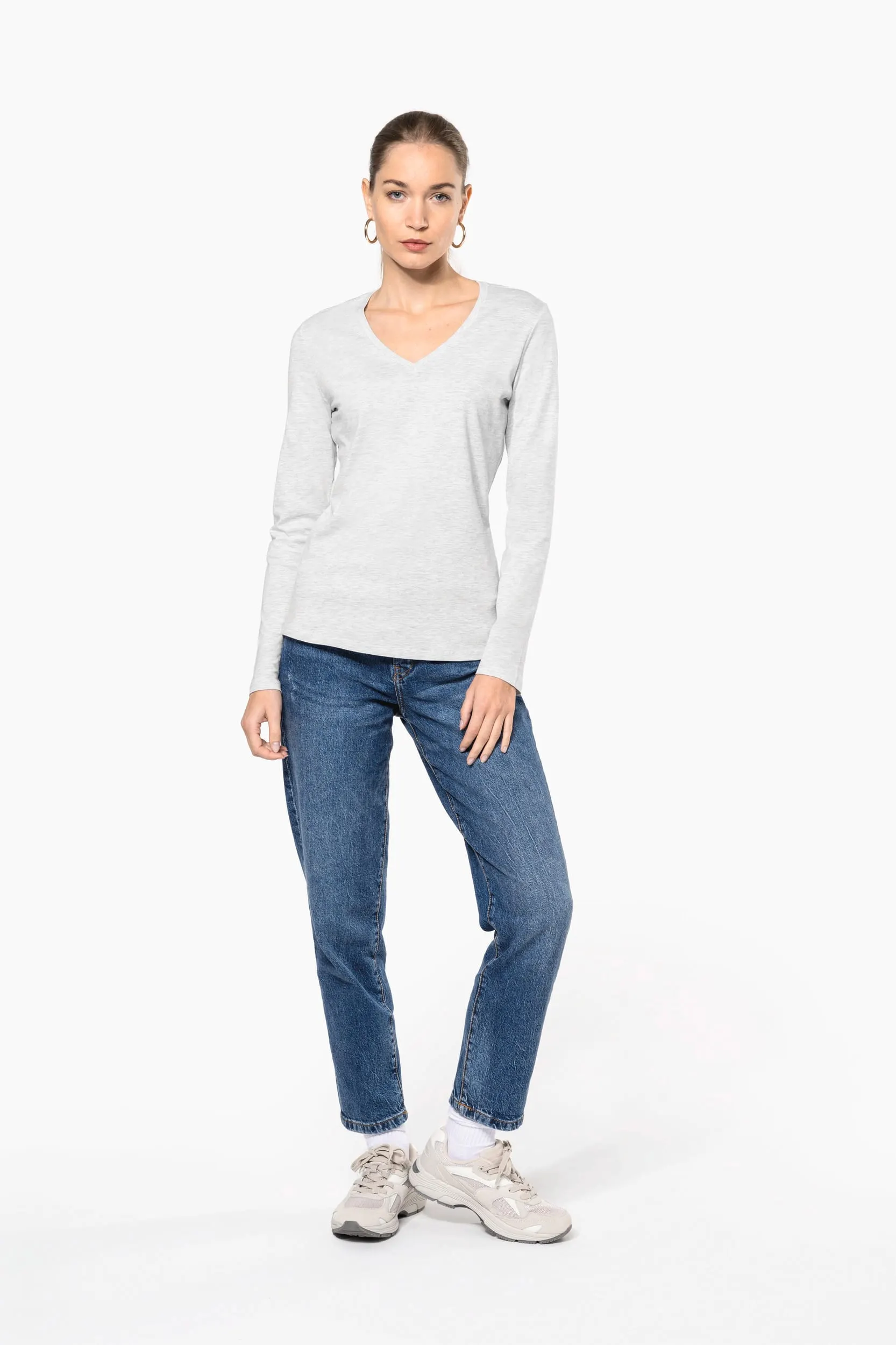 Camiseta manga larga y cuello de pico mujer