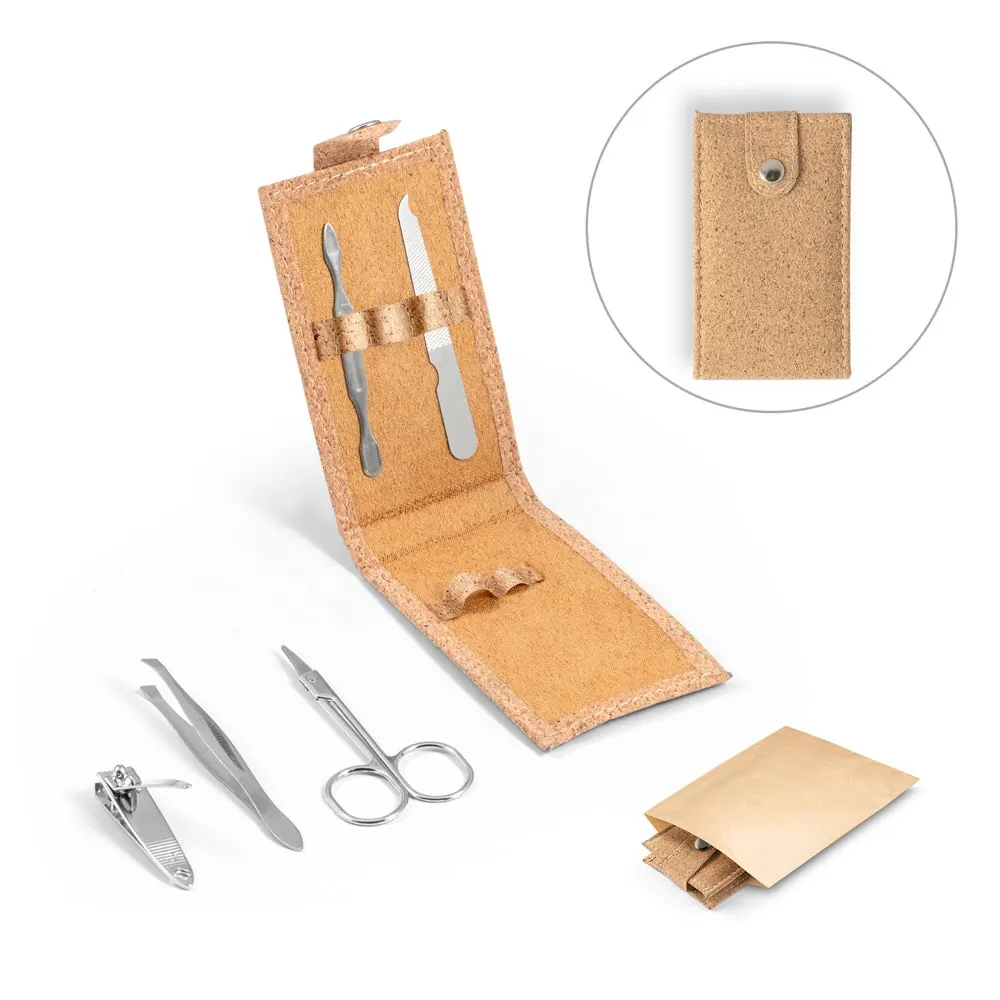 ZENA. Conjunto de manicura em aço inoxidável numa bolsa de cortiça