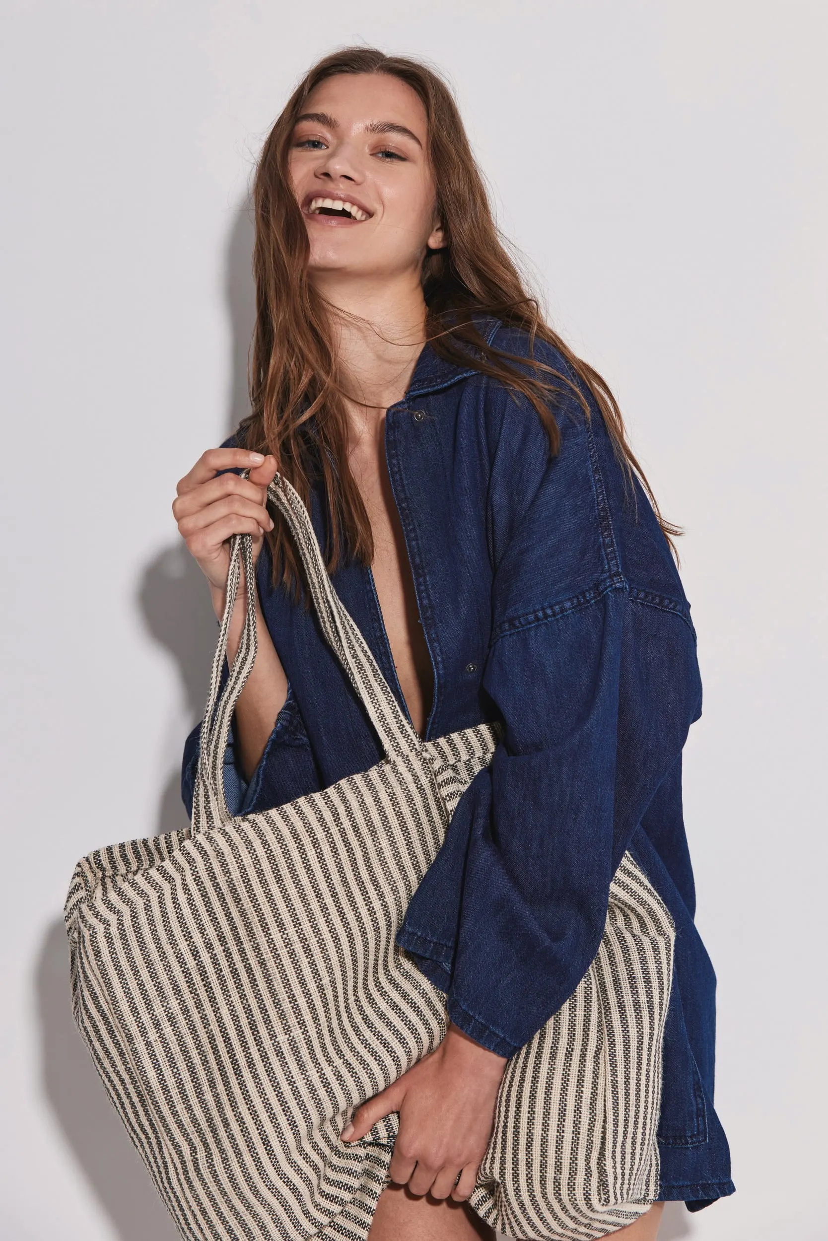 Bolsa shopper de juco a rayas