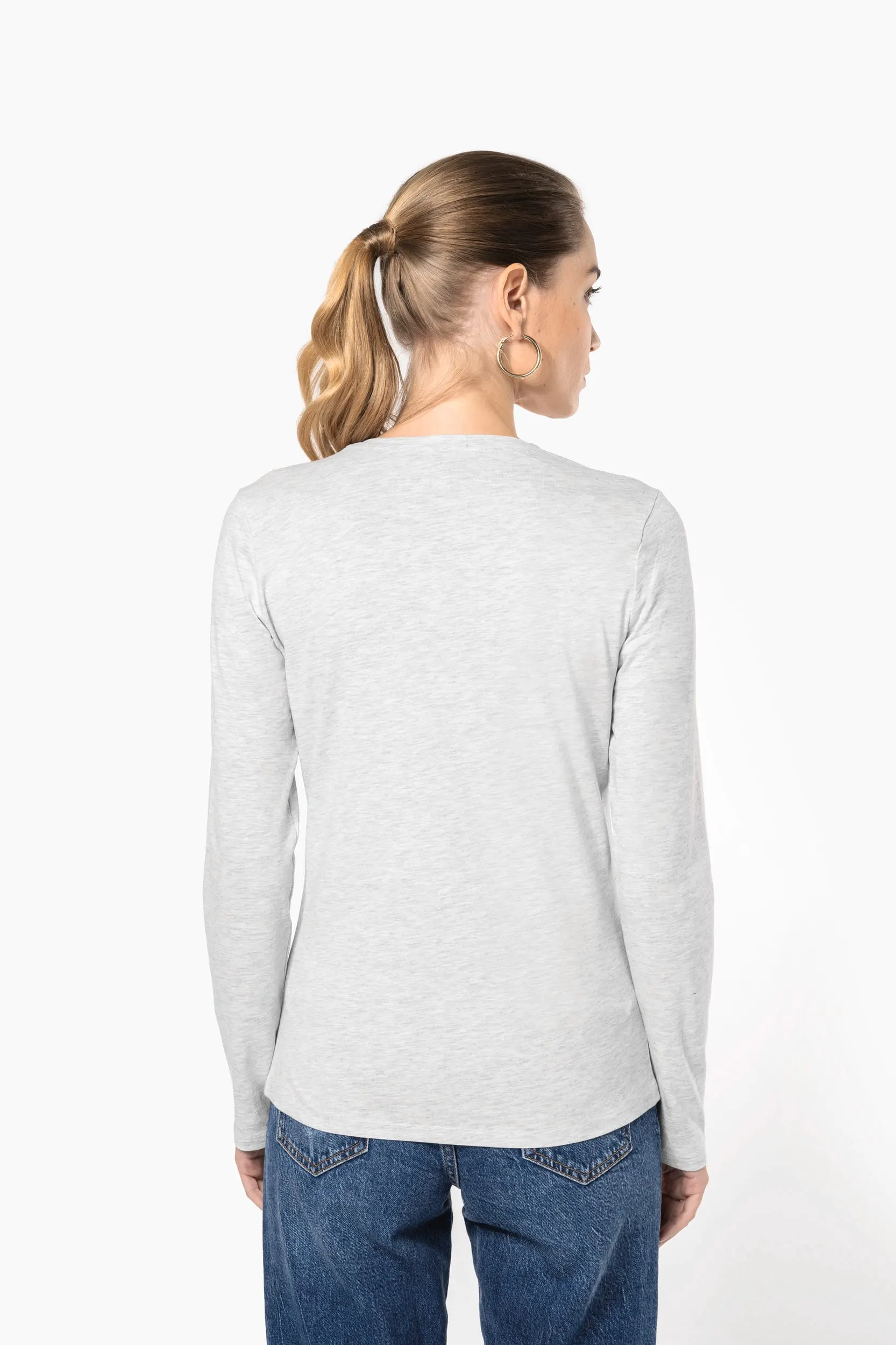 Camiseta manga larga y cuello de pico mujer