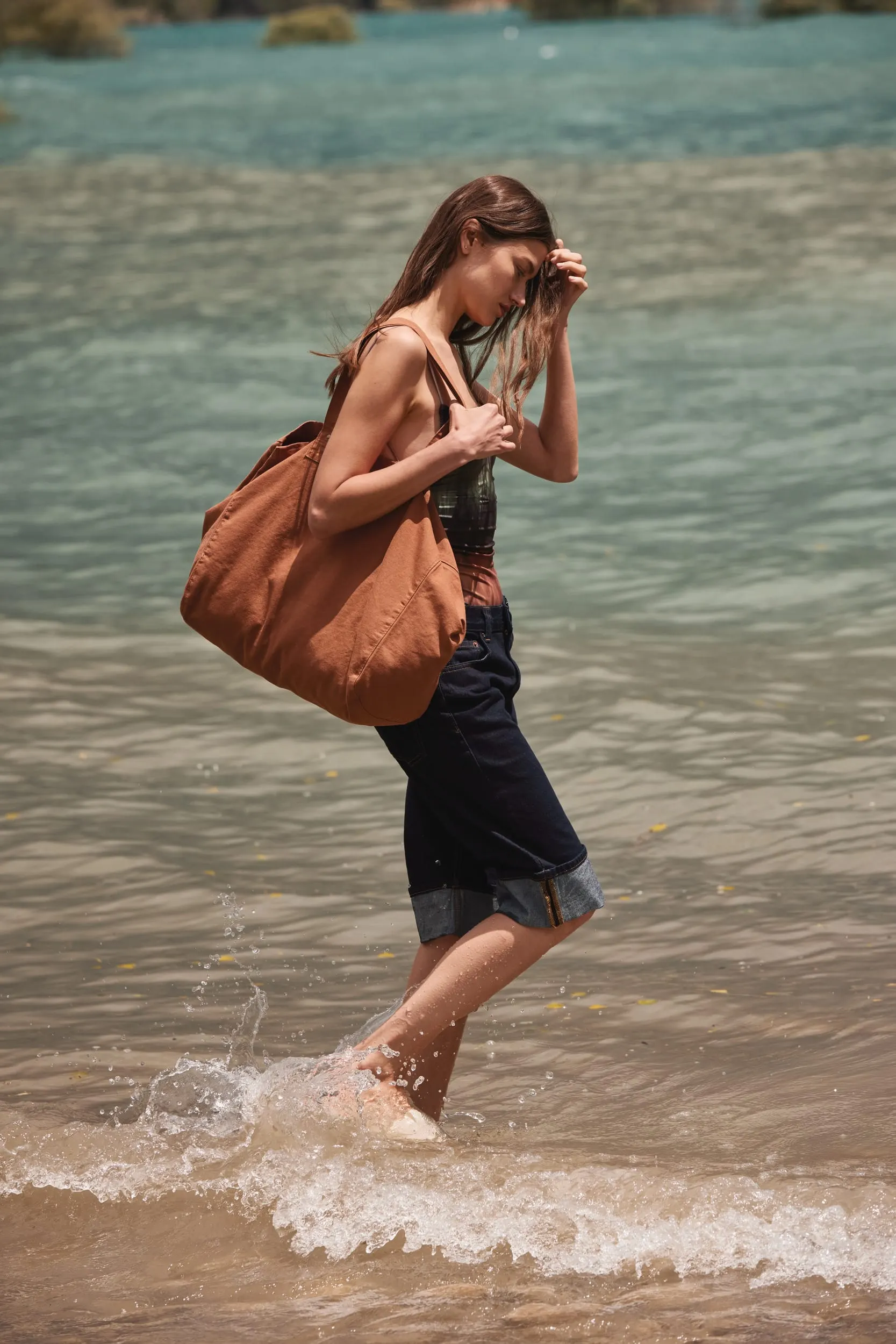 Bolsa shopper de algodón efecto lavado