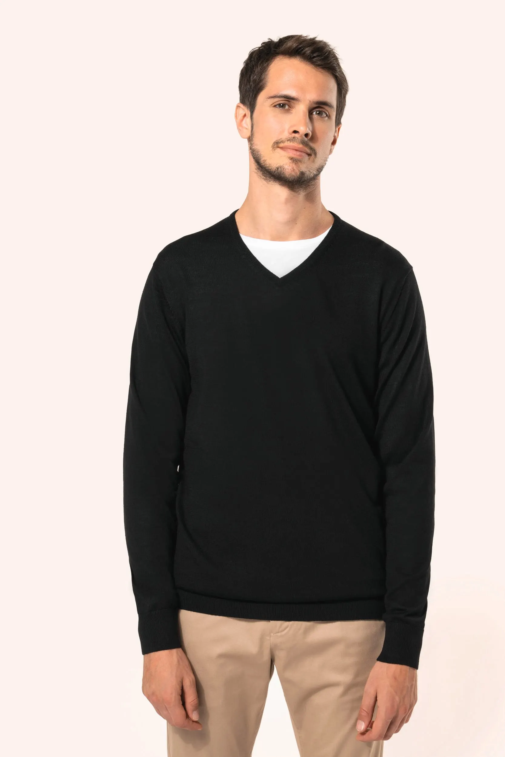 Jersey lana merina cuello de pico hombre