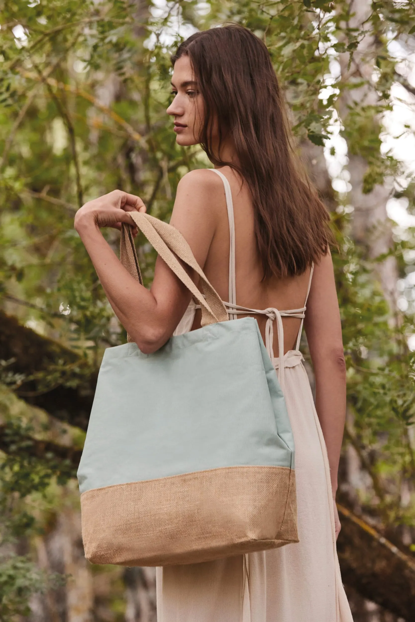 Bolsa shopper de yute & algodón canvas