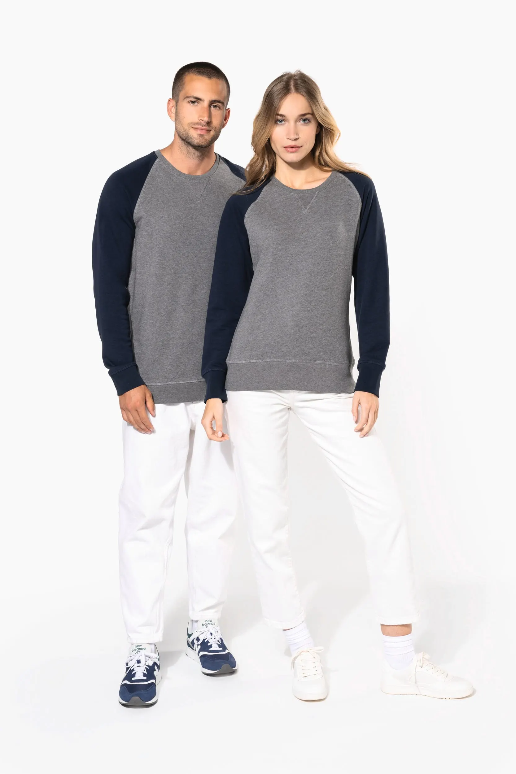 Sudadera bicolor algodón orgánico French Terry cuello redondo mangas raglan hombre