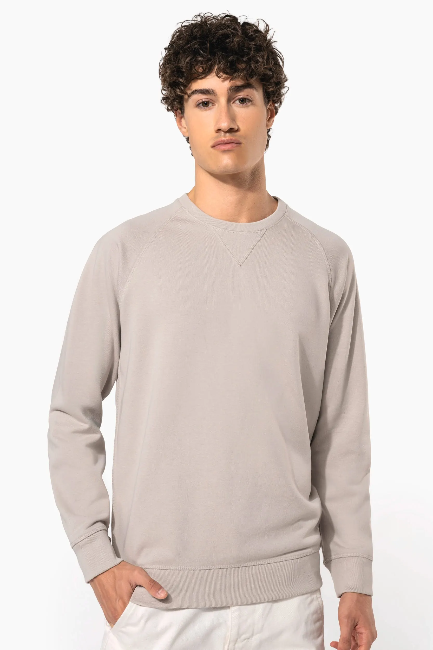 Sudadera algodón orgánico con cuello redondo y mangas raglán de hombre
