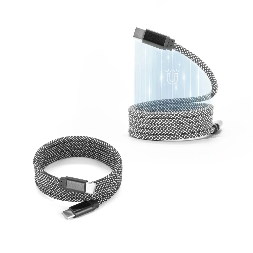 NADELLA. Cable USB-C a USB-C con cable trenzado de poliéster (60 W) y sistema magnético para enrollarlo fácilmente