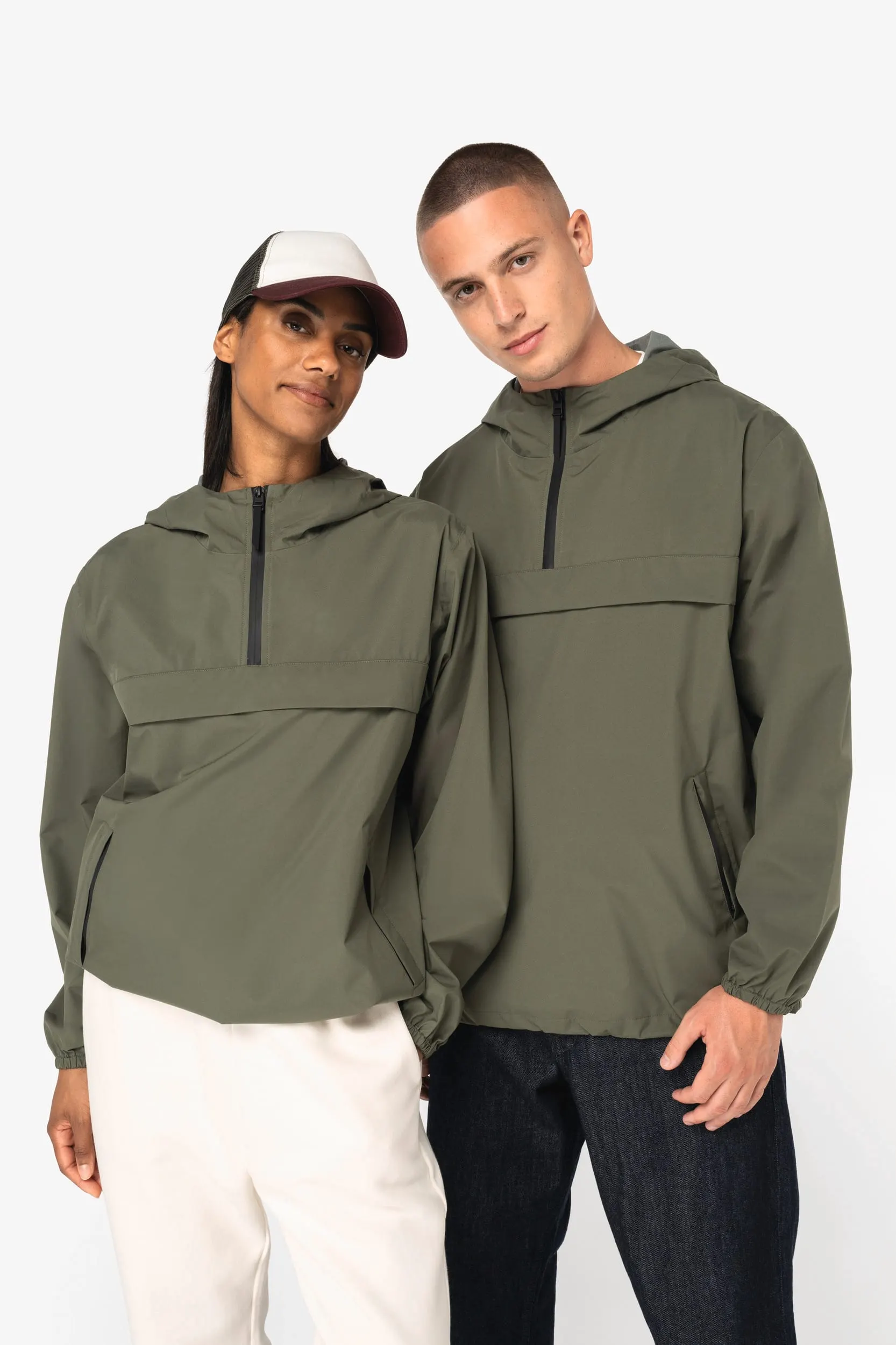 Chaqueta cortavientos impermeable ecorresponsable 1/4 cremallera unisex