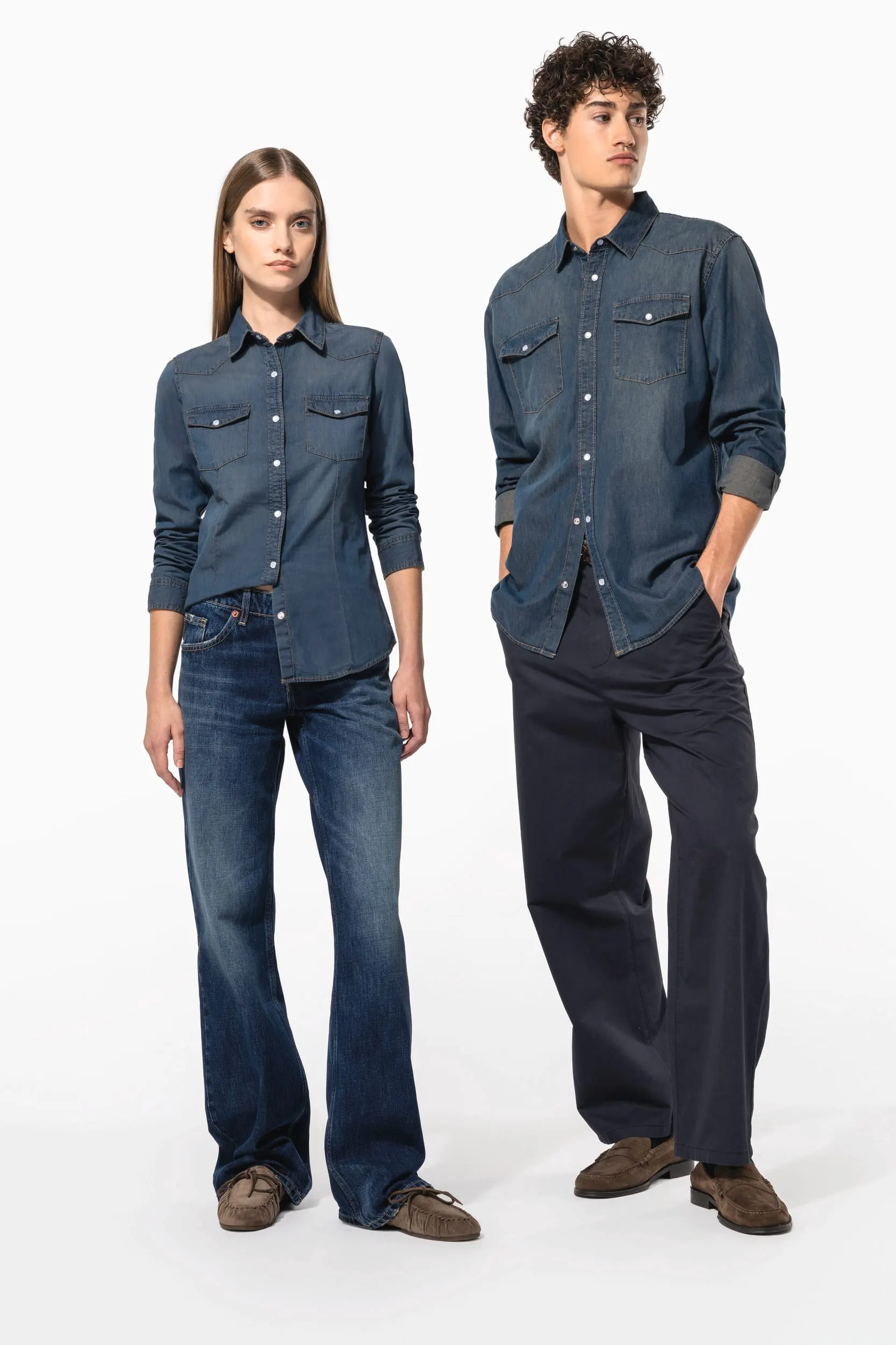 Camisa denim manga larga mujer