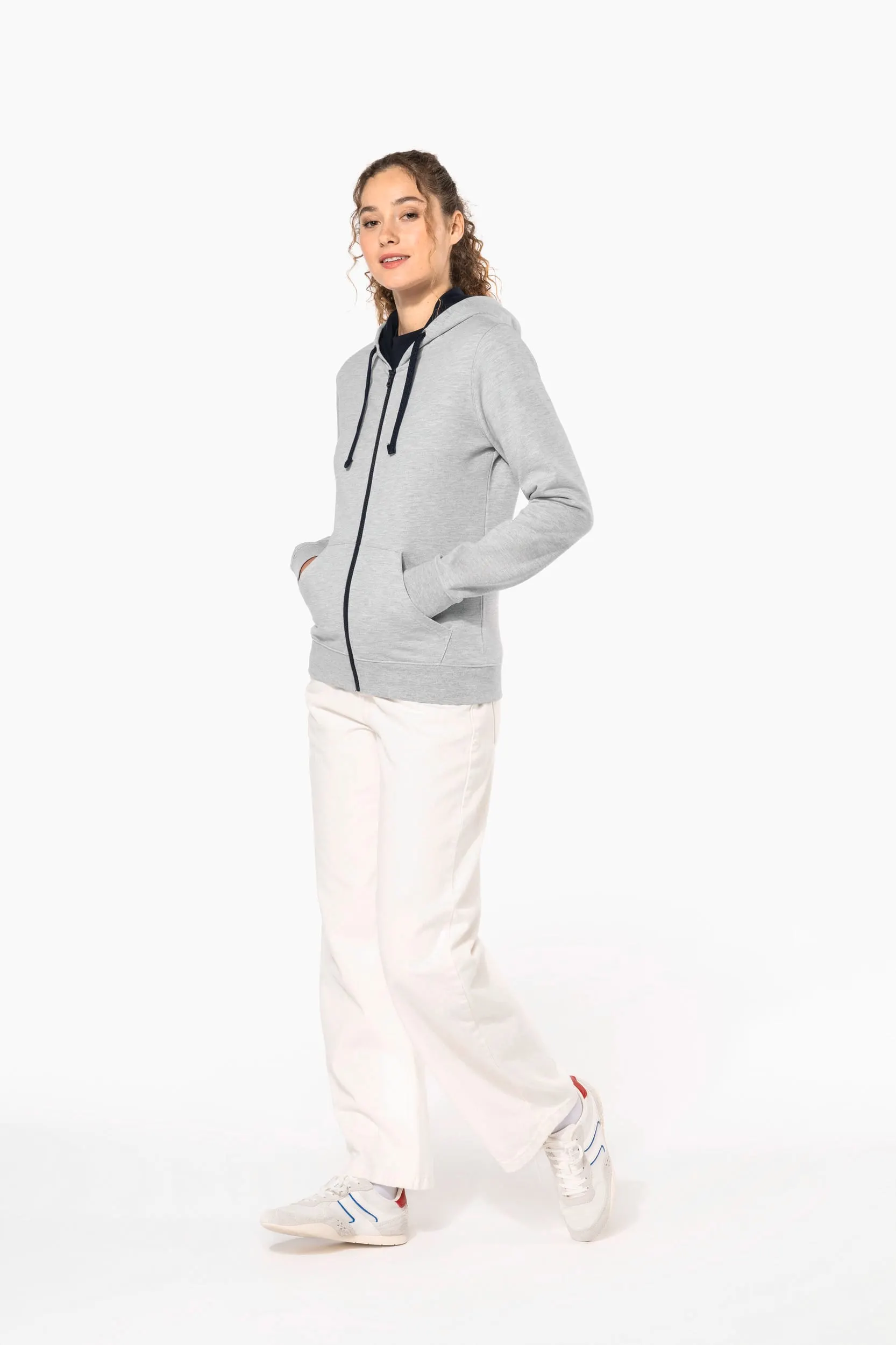 Sudadera capucha y cremallera contrastada mujer