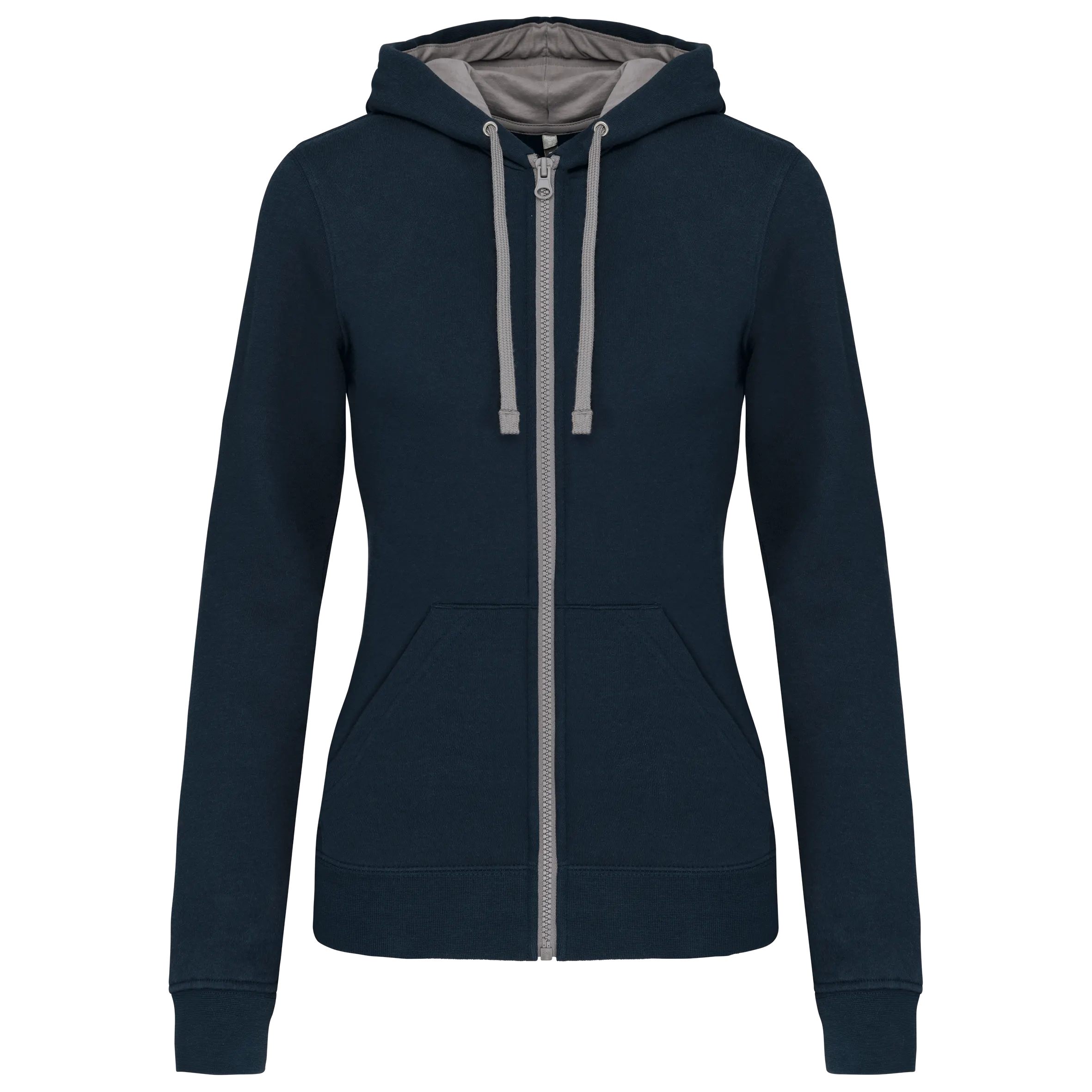 Sudadera capucha y cremallera contrastada mujer