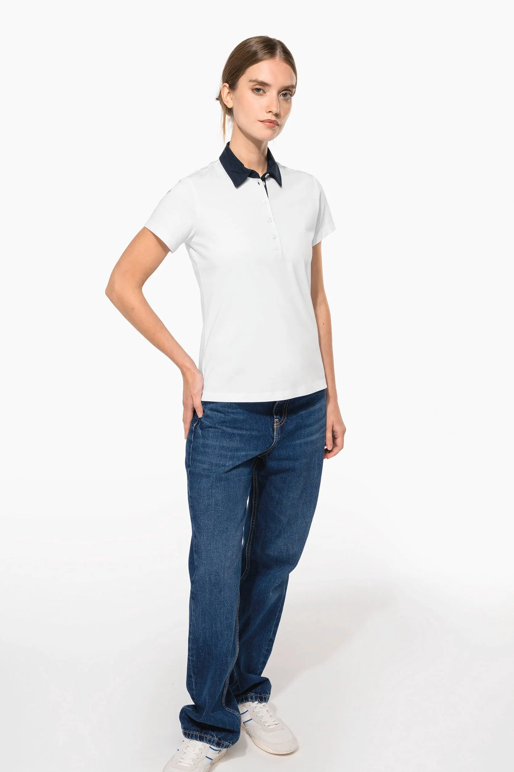 Polo jersey bicolor mujer