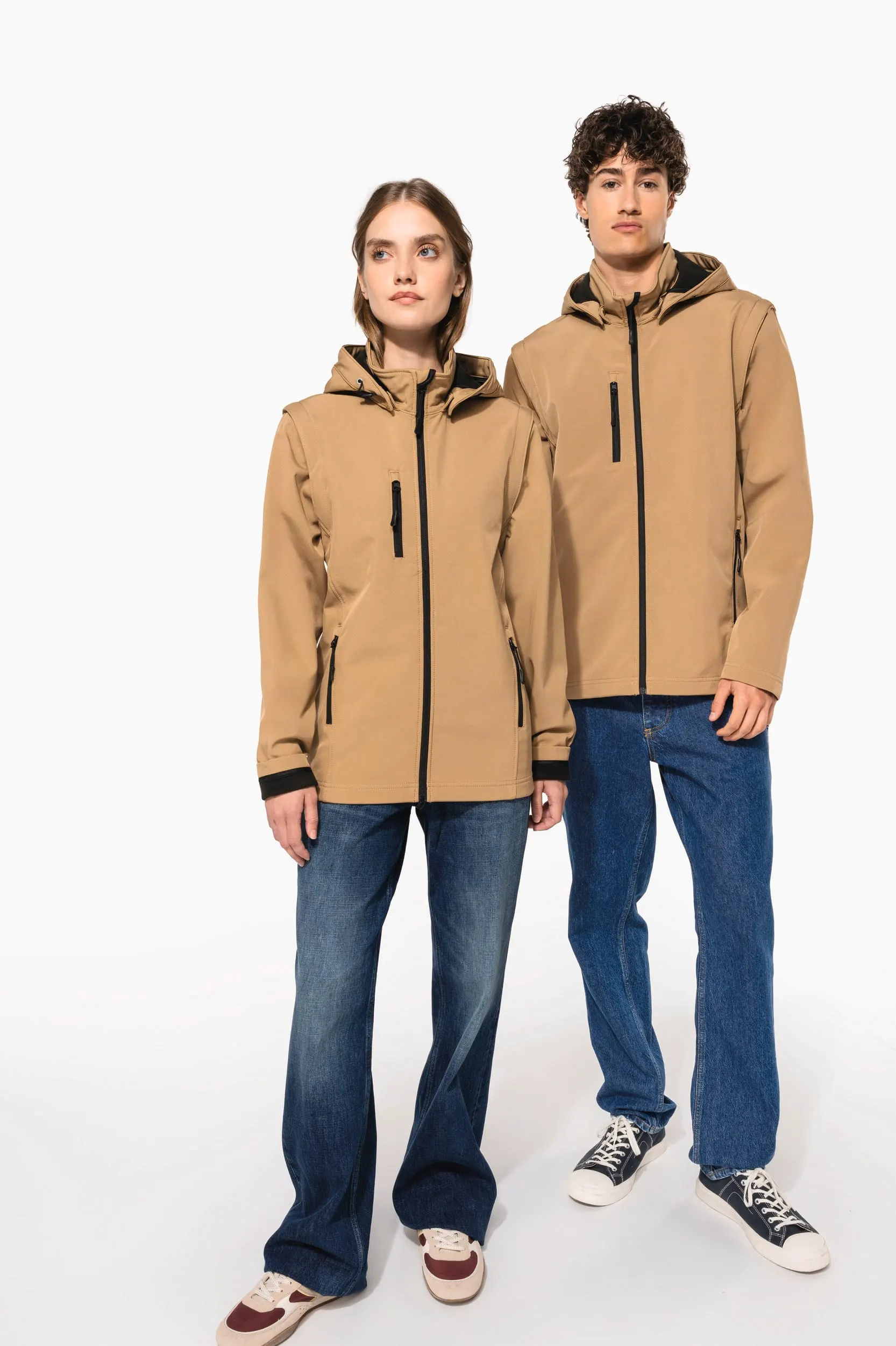 Chaquetas softshell 3 capas con capucha y mangas extraíbles unisex