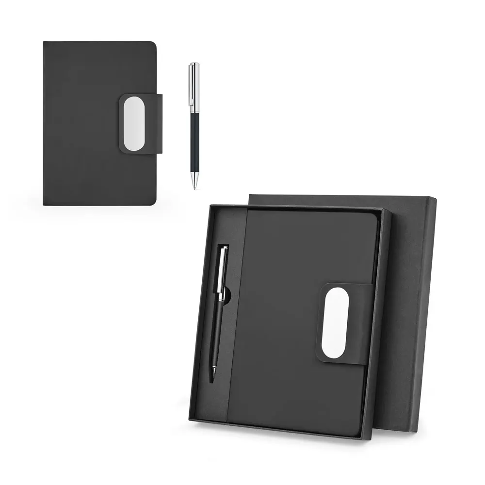 GARRETT. Set compuesto por 1 bolígrafo y 1 bloc de notas, fabricados en PU y acero inoxidable