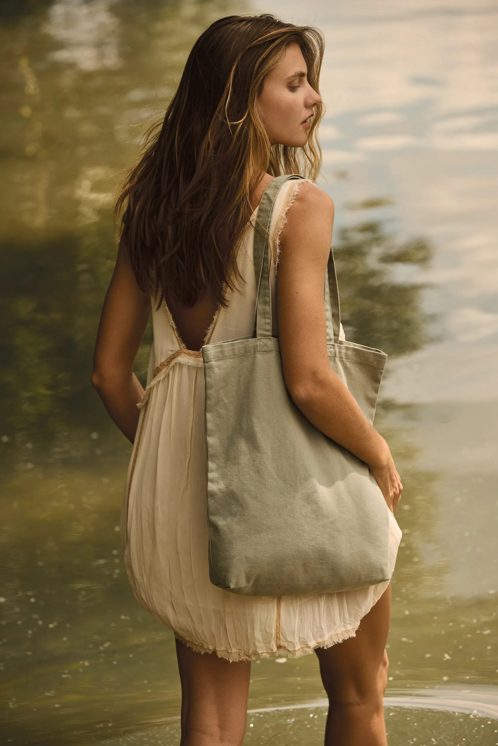 Bolsa shopper de algodón efecto lavado