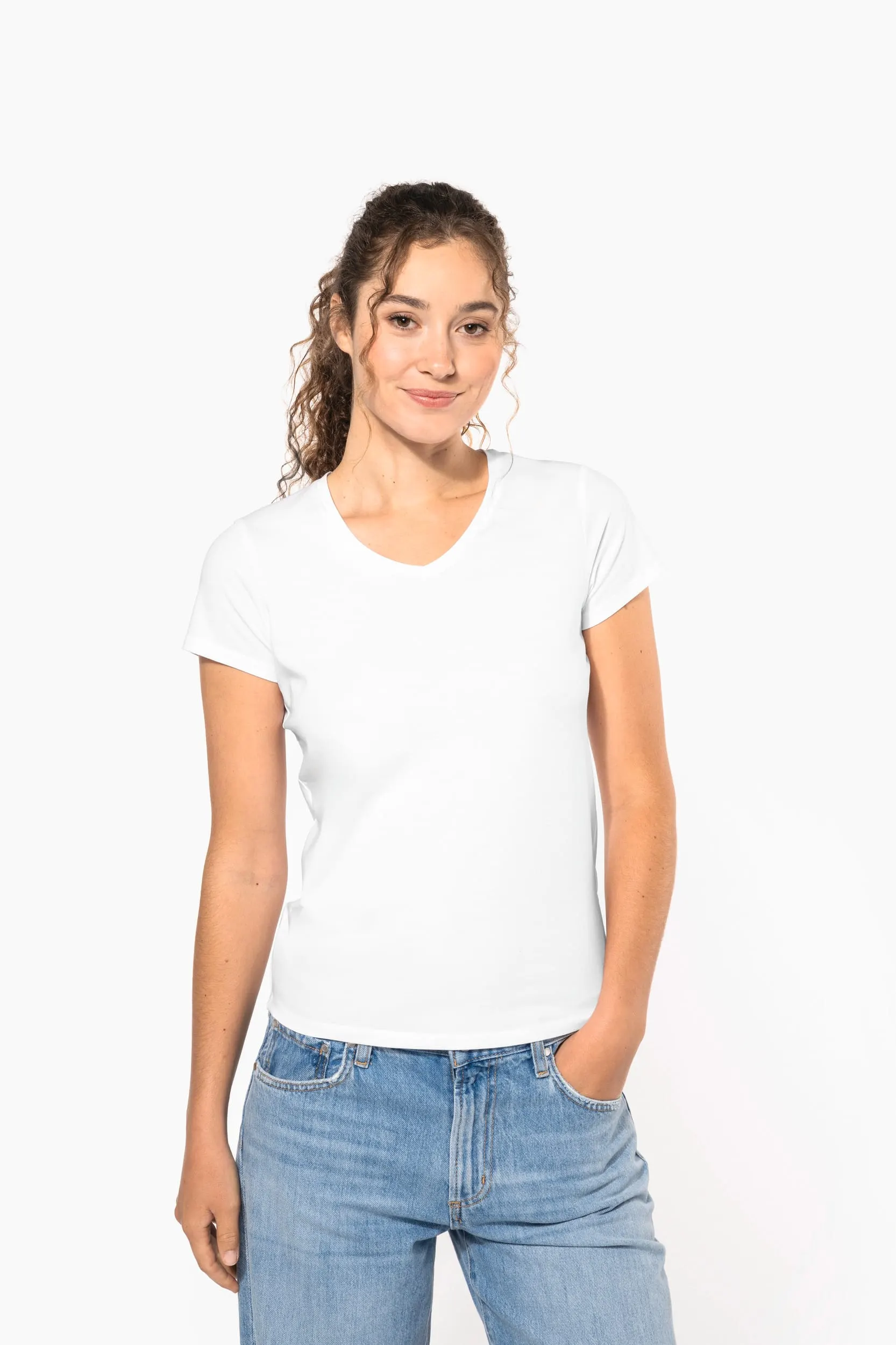 Camiseta con elastano cuello de pico mujer