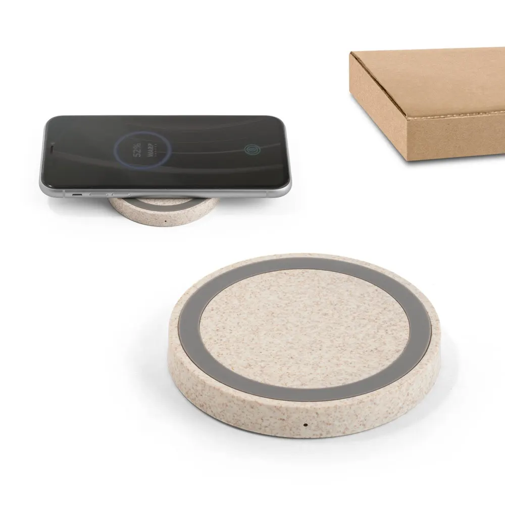 CUVIER. Cargador inalámbrico de 15W, fabricado en ABS reciclado (65 % rABS) y fibra de paja de trigo (35 %)