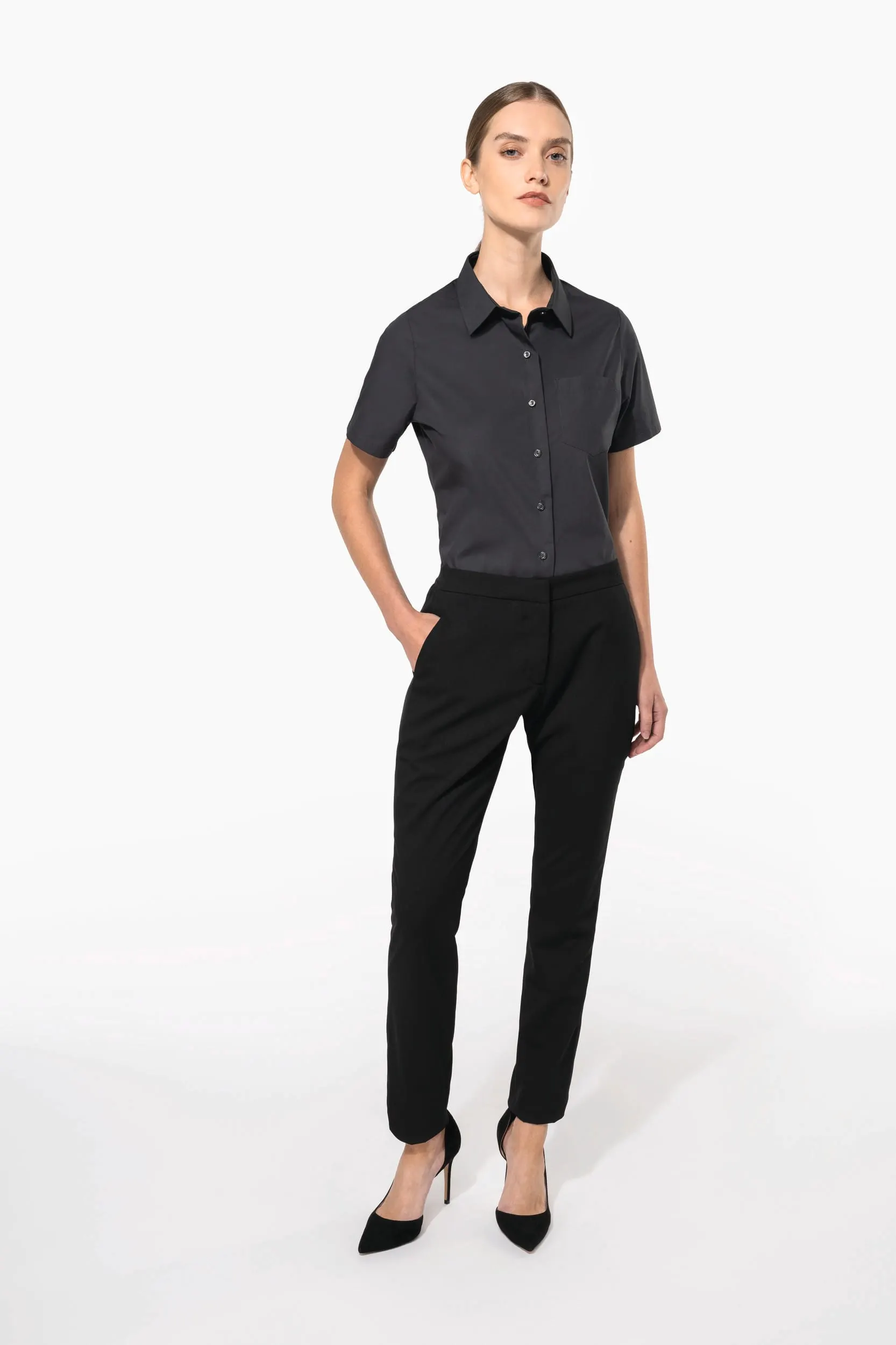 Camisa popelina manga corta mujer