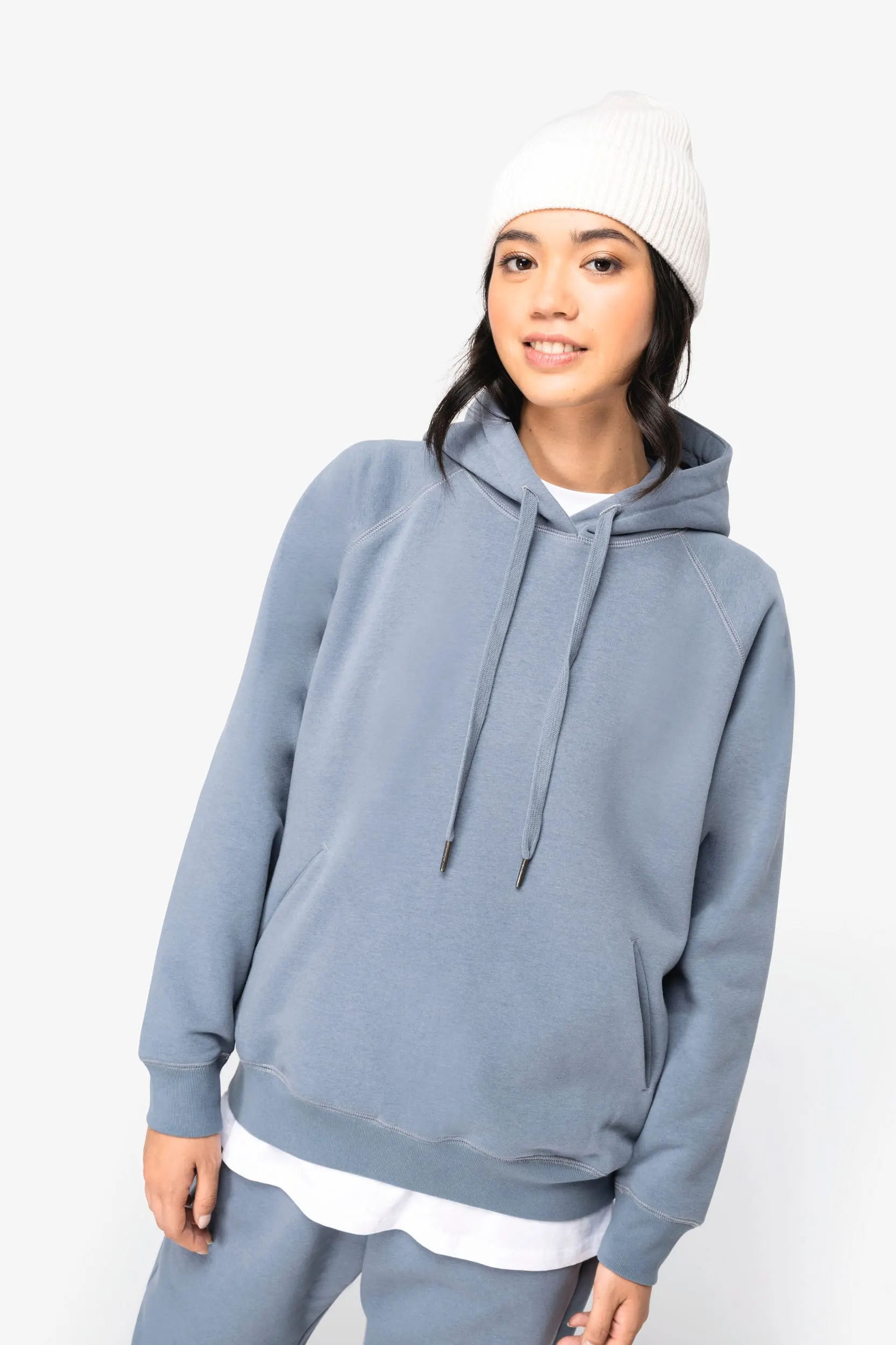 Sudadera ecorresponsable con capucha y mangas raglán mujer
